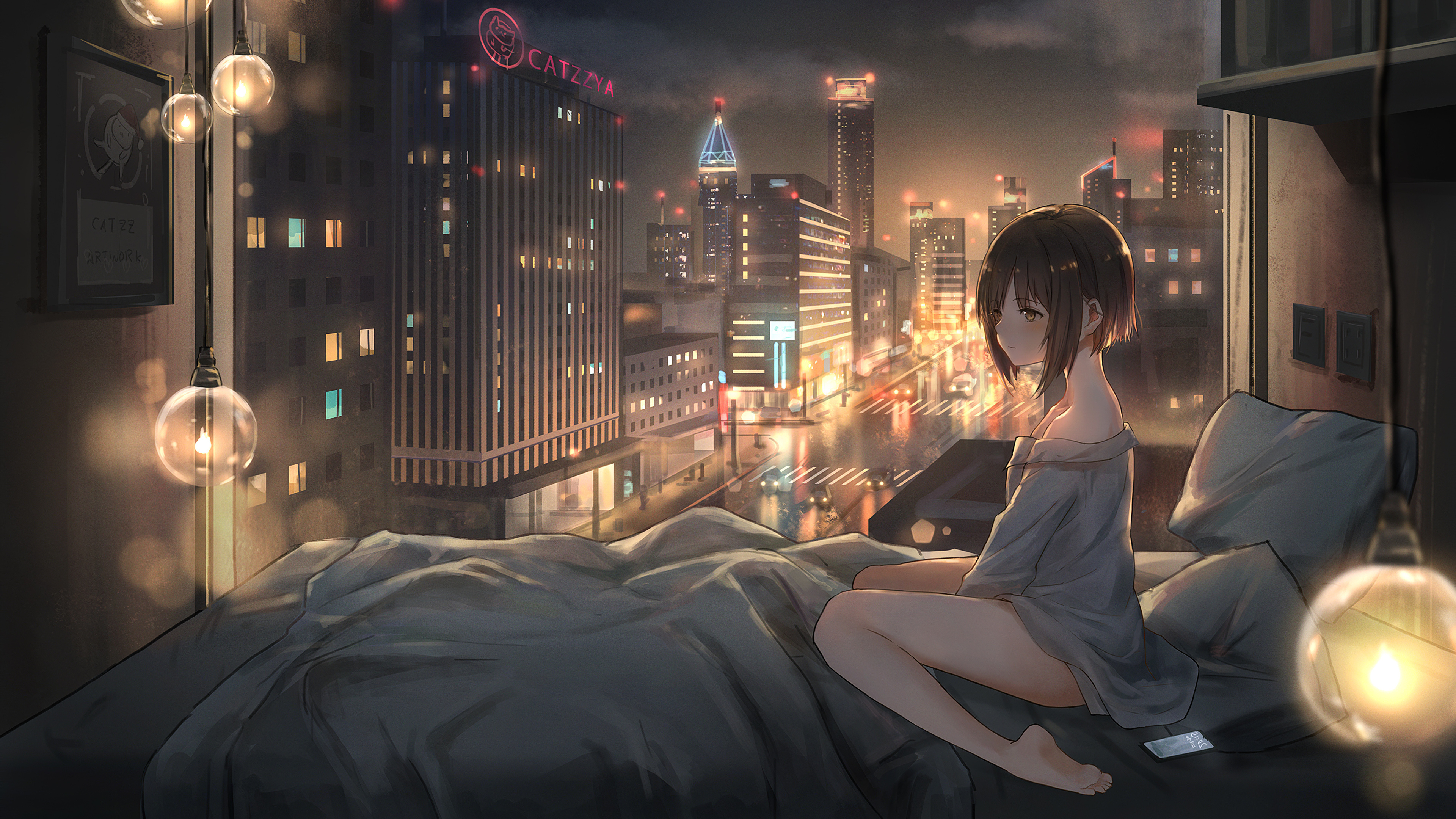 Anime girl city lights, 4K wallpapers, Anime, 3840x2160 4K Desktop