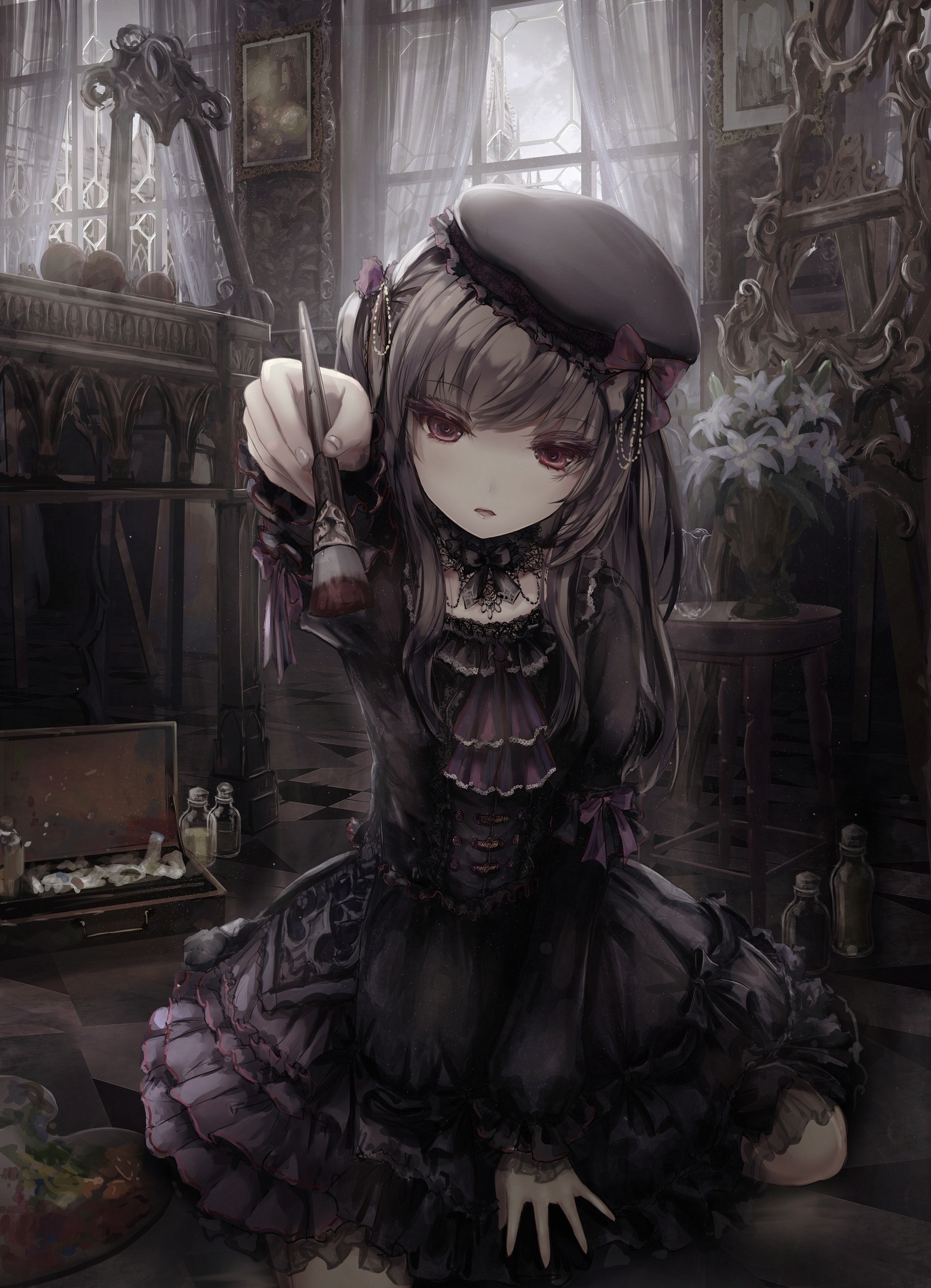 Gothic Anime, Gothic anime girl, Gothic dress, Artistic wallpaper, 1590x2200 HD Phone