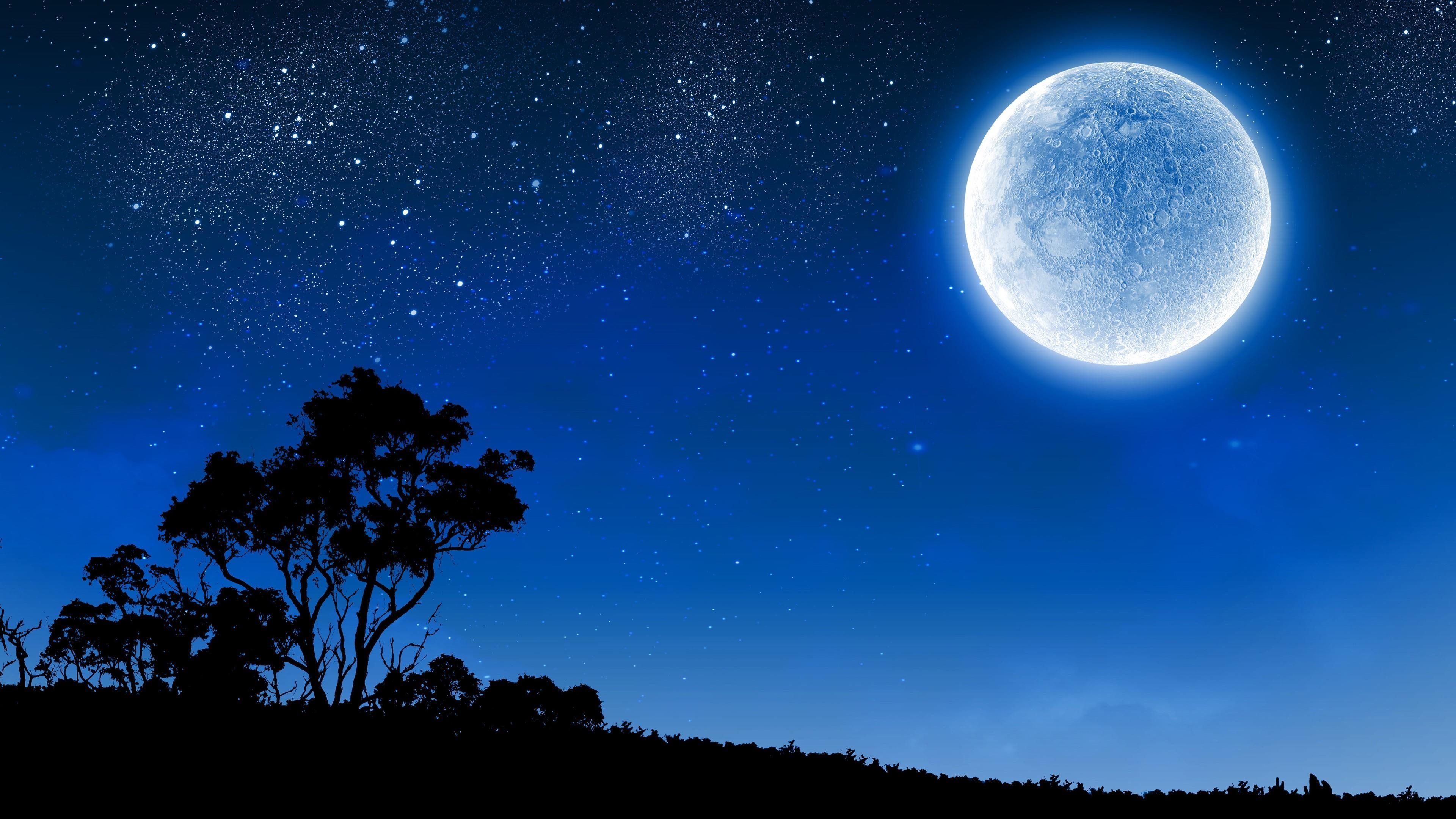 Full moon, Night Sky Wallpaper, 3840x2160 4K Desktop