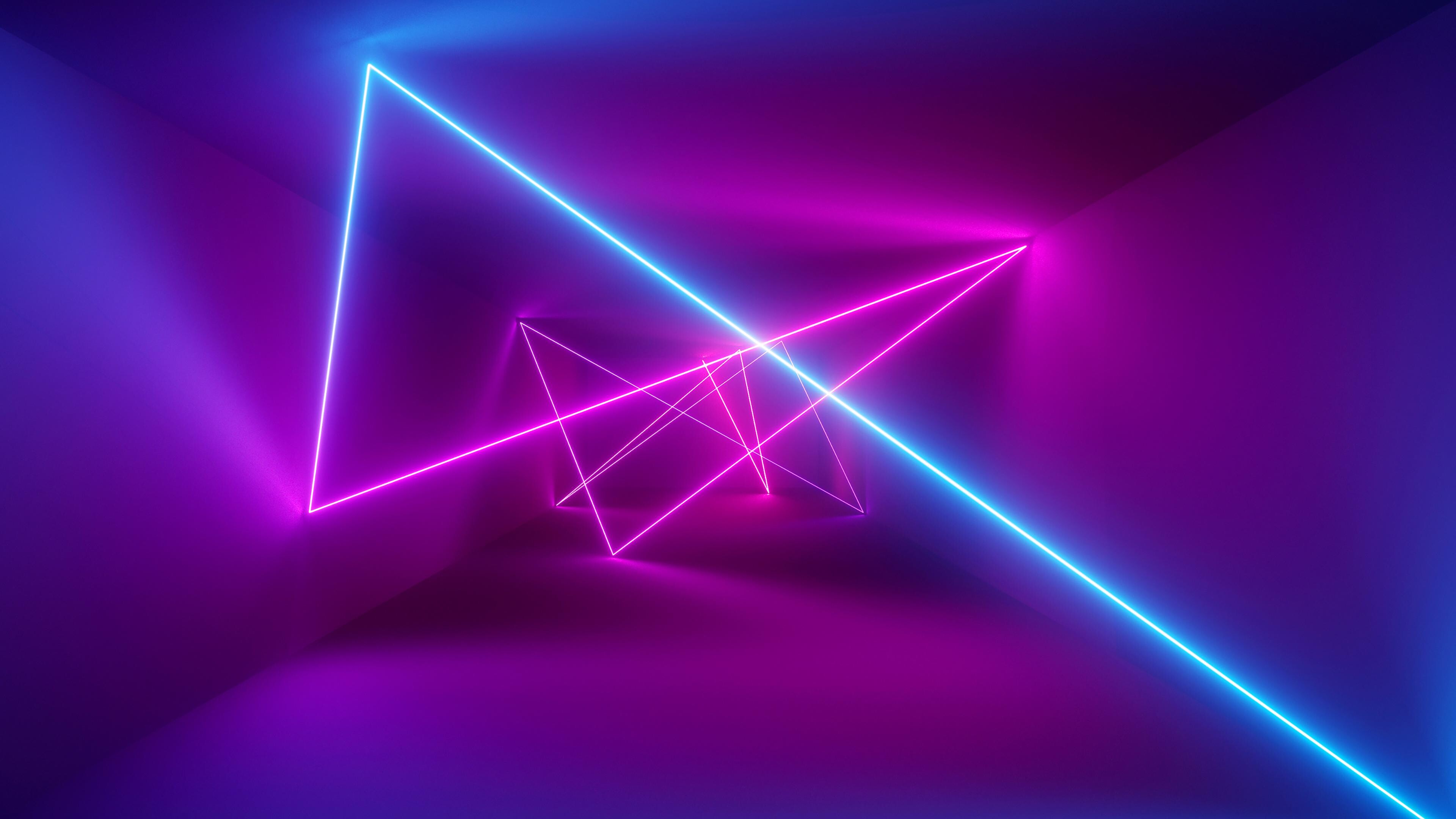 Neon triangle, Futuristic design, Technological concept, Electric colors, 3840x2160 4K Desktop