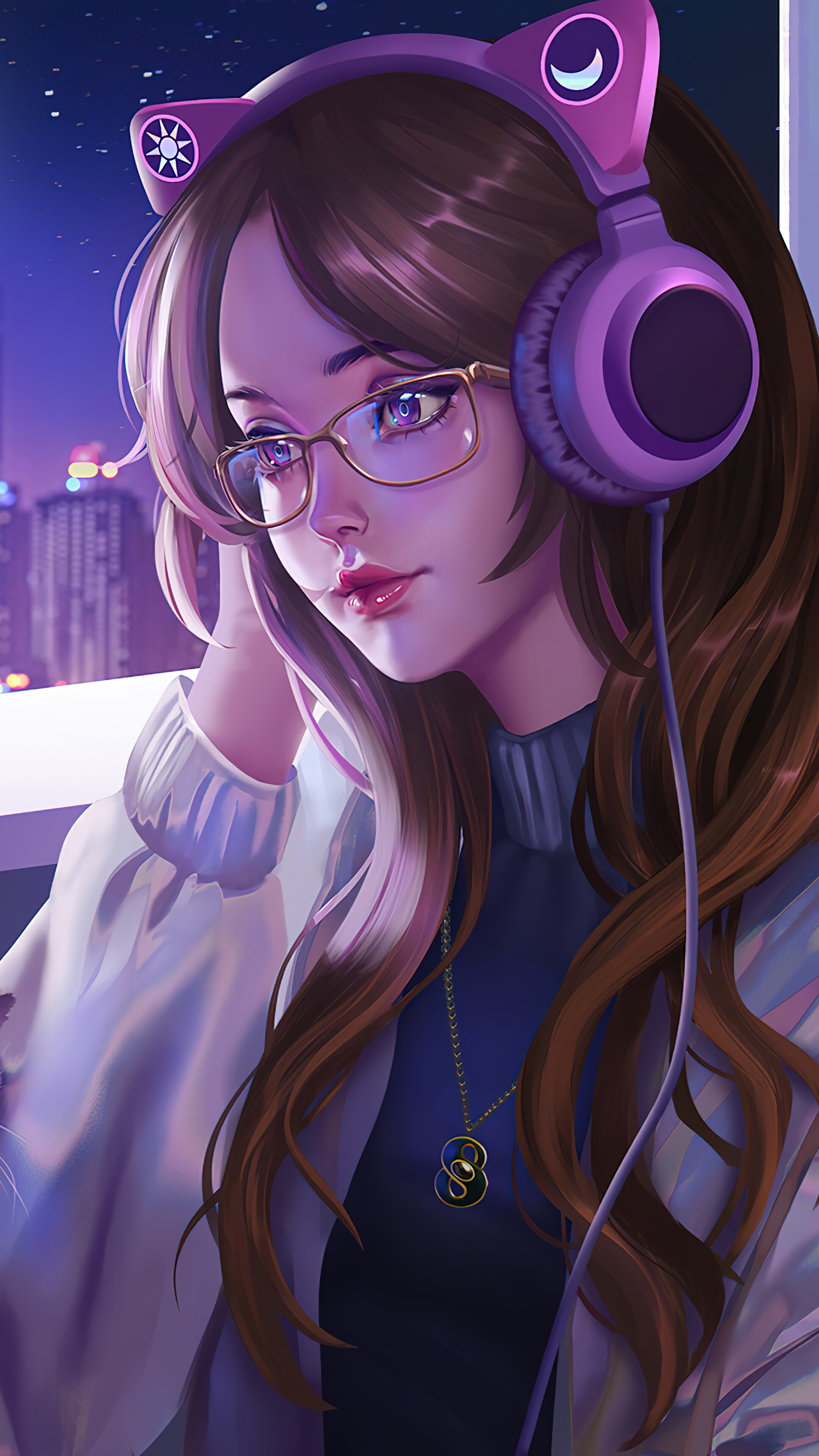 Gamer Girl, Anime girl wallpapers, Cat companions, Laid-back vibes, 2160x3840 4K Phone