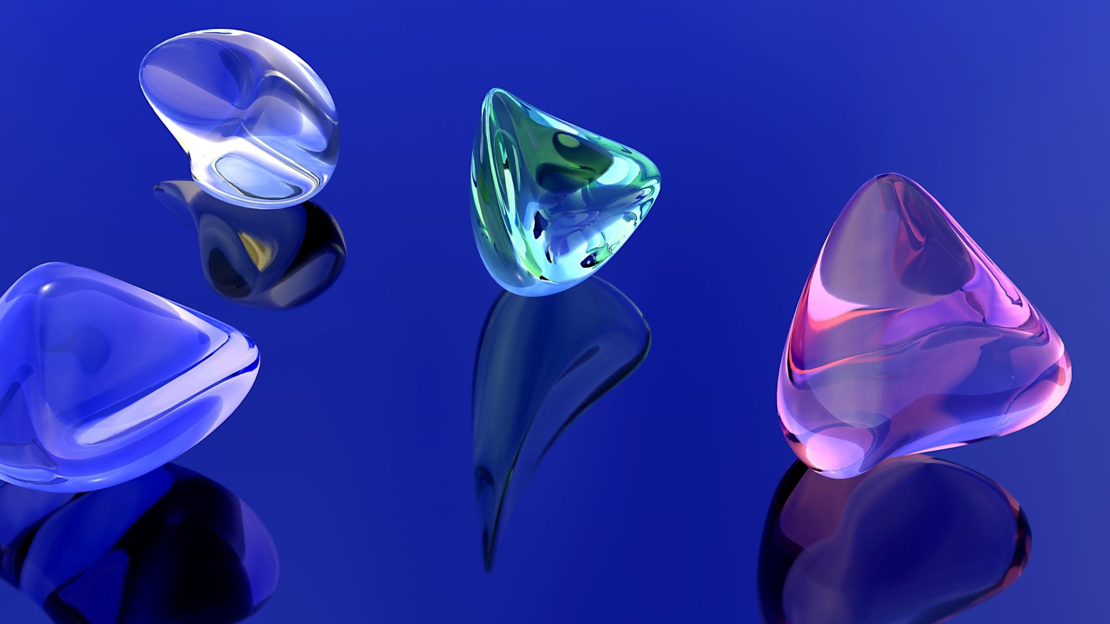 Blue reflection stone, Captivating shine, Transparent gems, Digital artwork, 3840x2160 4K Desktop