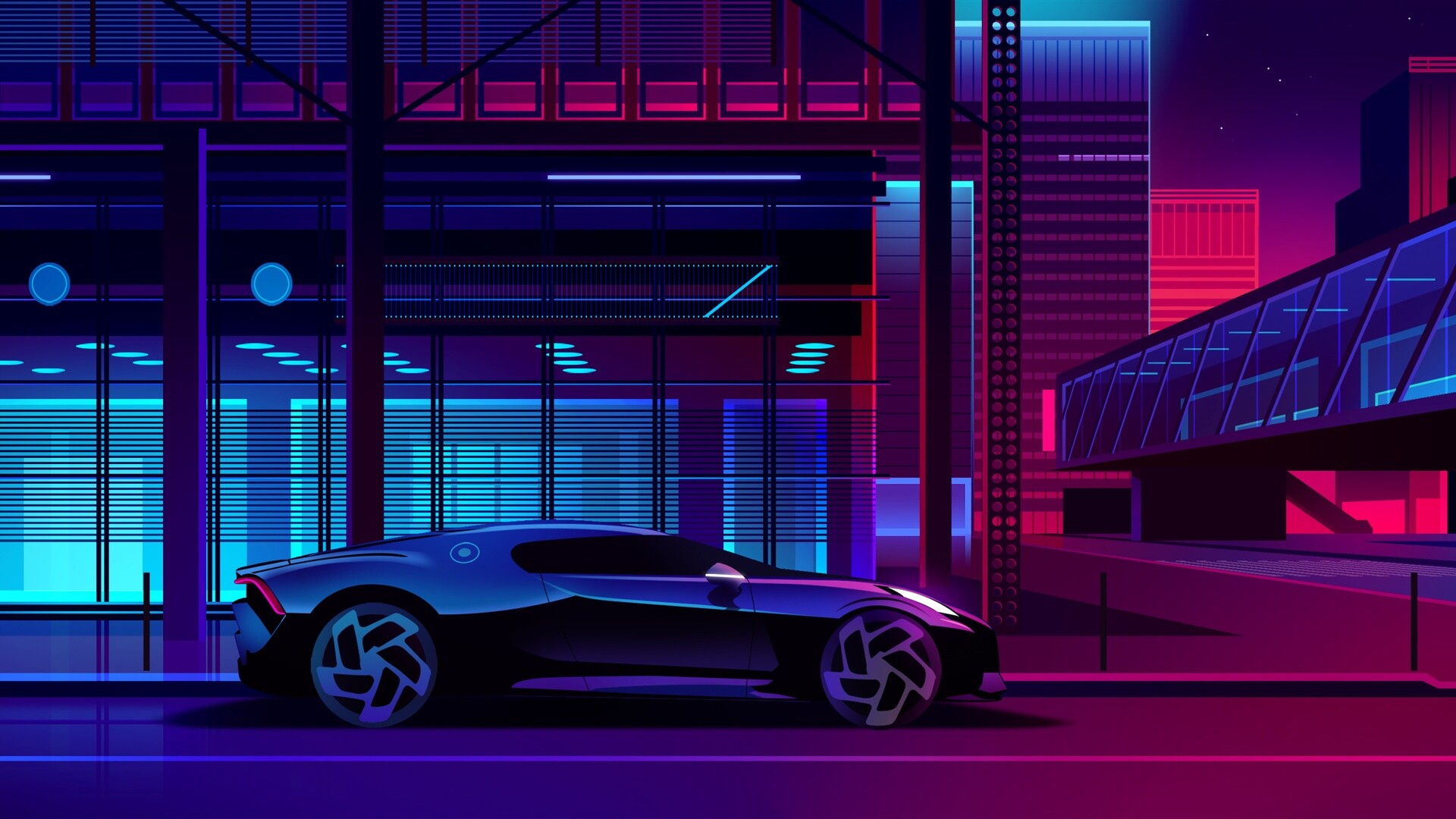 Bugatti Noire, Neon Wallpaper, 1920x1080 Full HD Desktop