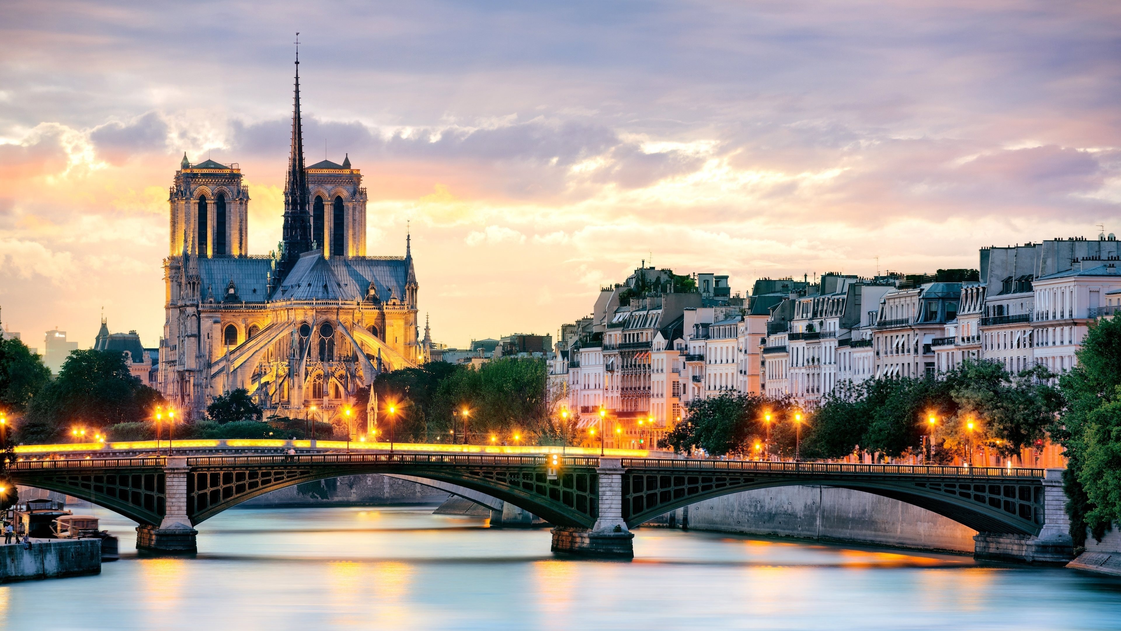 Gothic Architecture, Cathedral temple, France Paris, Hay river, 3840x2160 4K Desktop