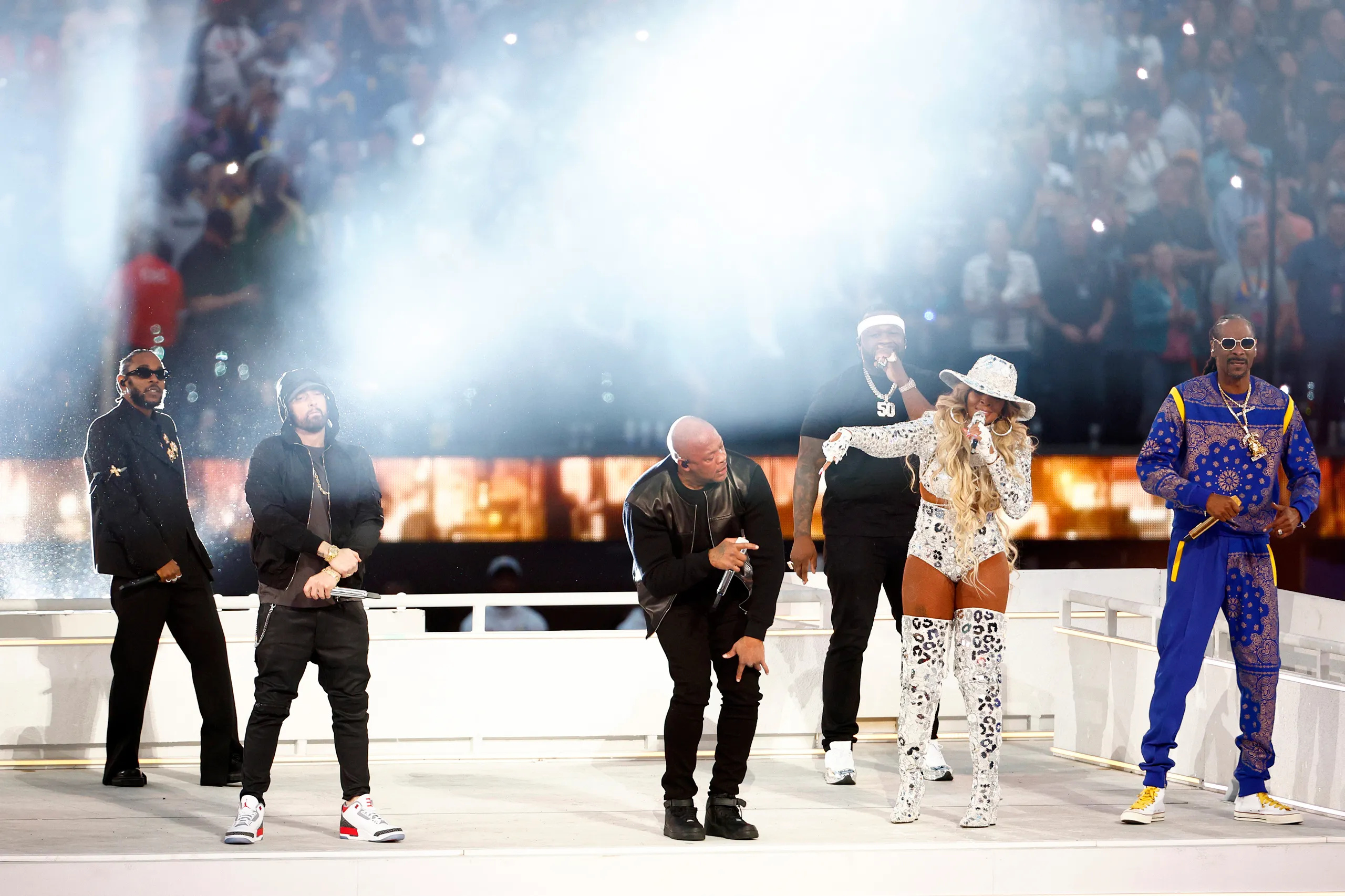 Rap at the Super Bowl halftime show, Star-studded performances, Electrifying stage presence, Unforgettable musical moments, 2560x1710 HD Desktop