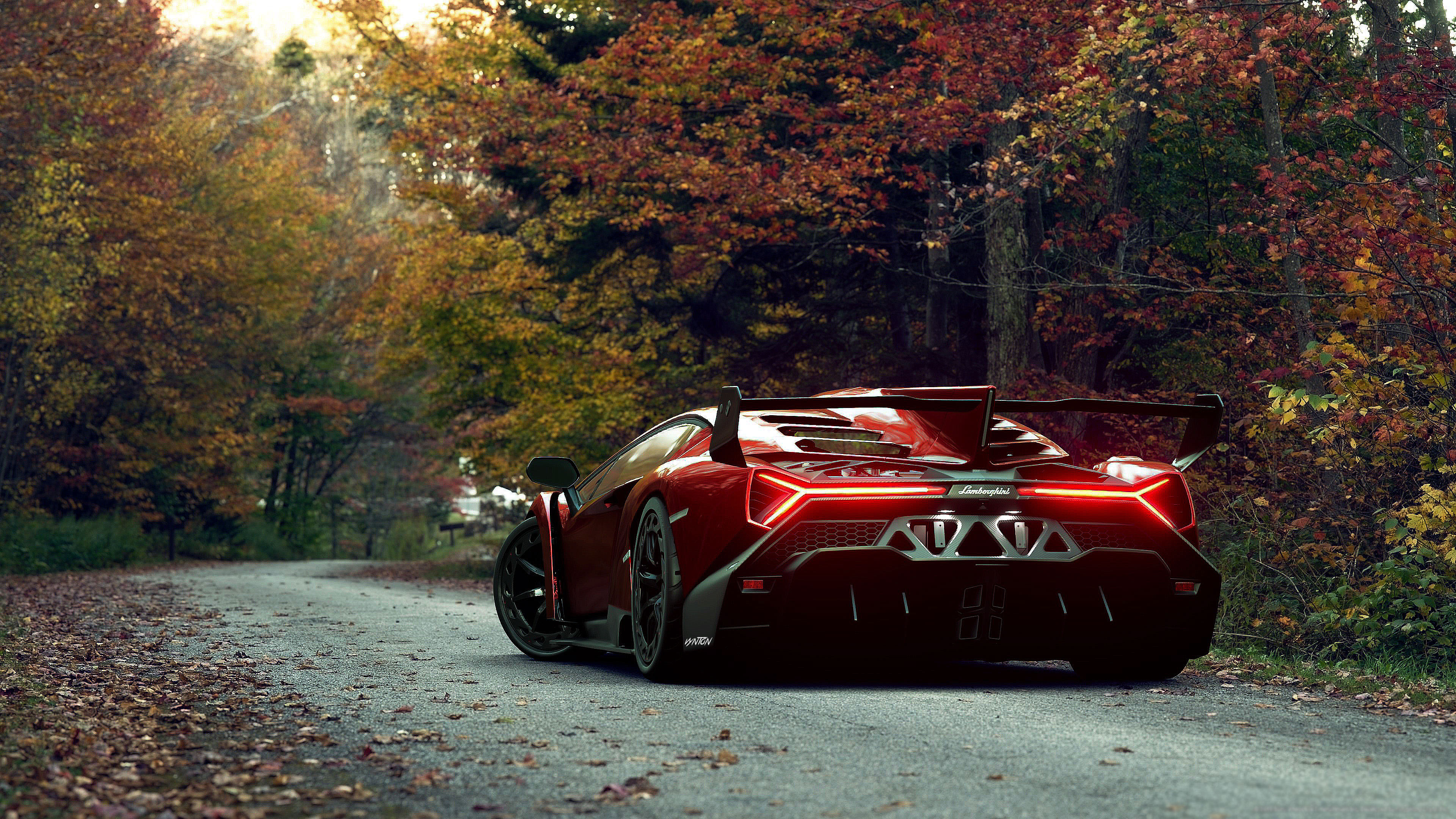 Autumn, Lamborghini Veneno Wallpaper, 3840x2160 4K Desktop