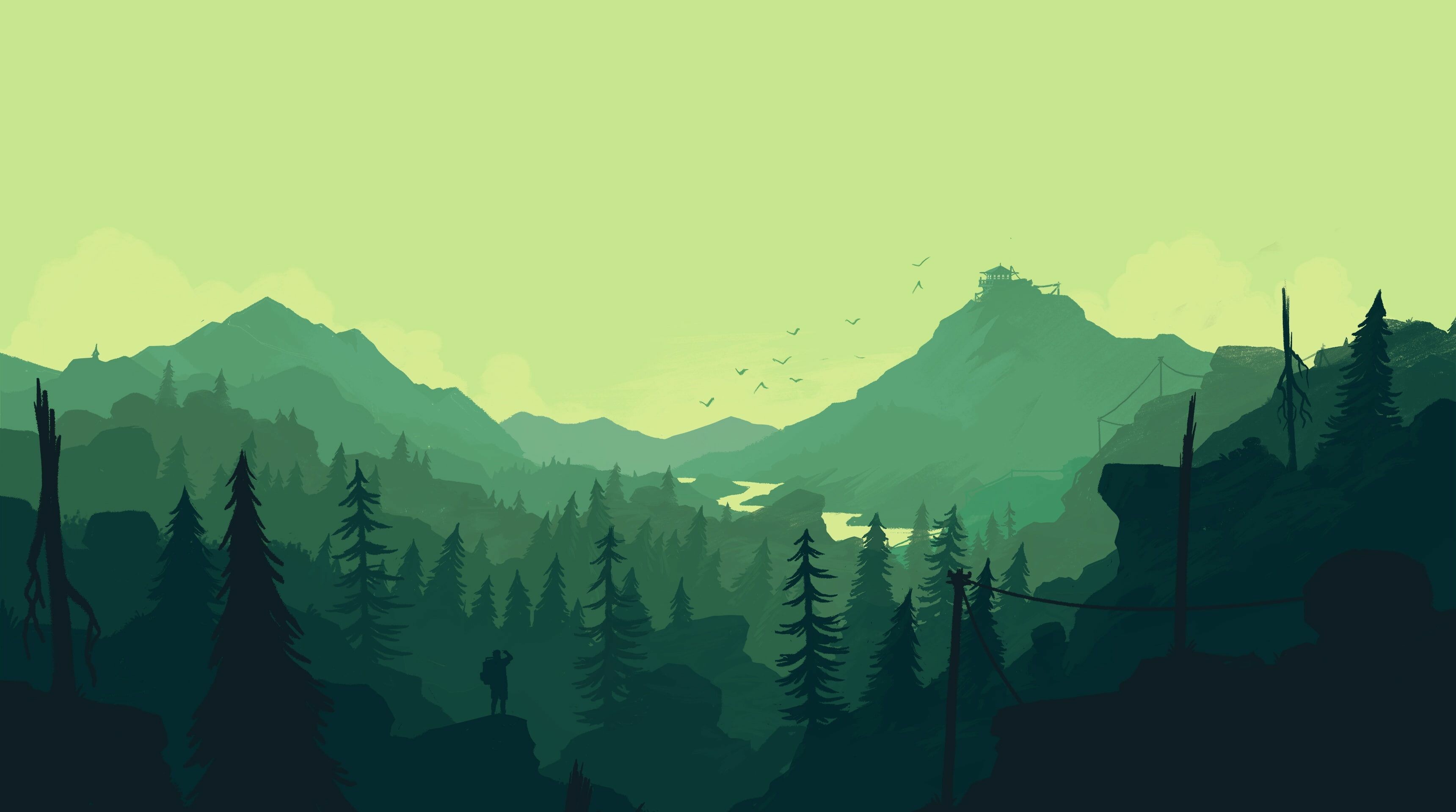 Firewatch, Green wallpapers, 3440x1920 HD Desktop