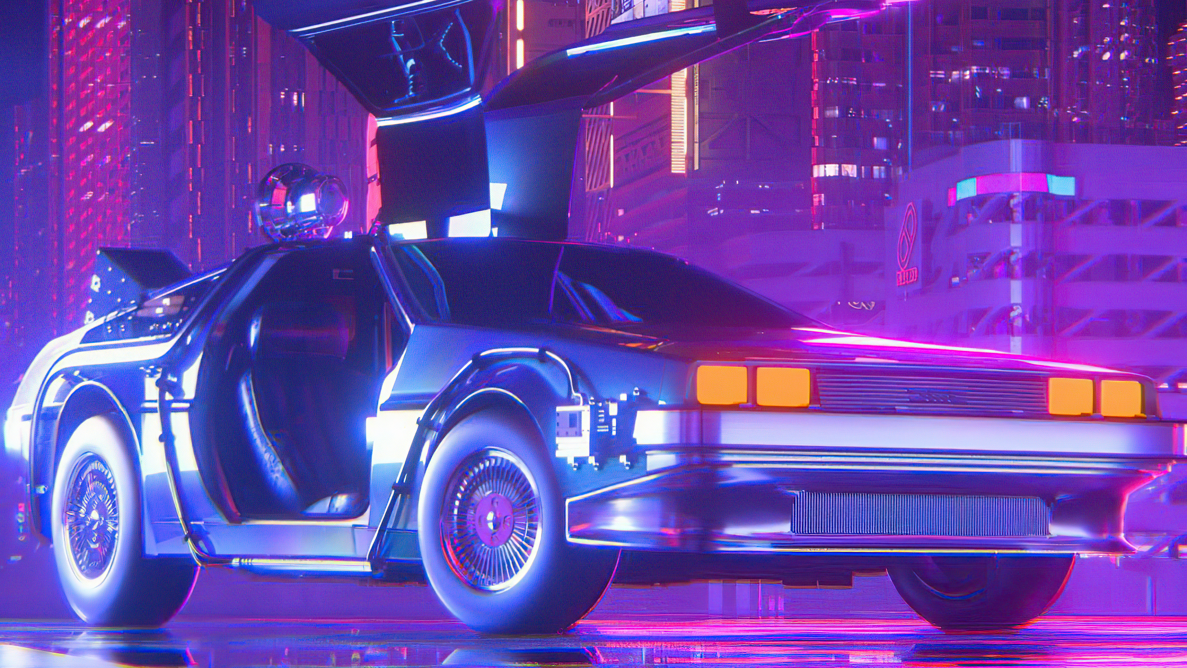 DeLorean DMC-12, Night life, 4K Chromebook, Awesome wallpapers, 3840x2160 4K Desktop