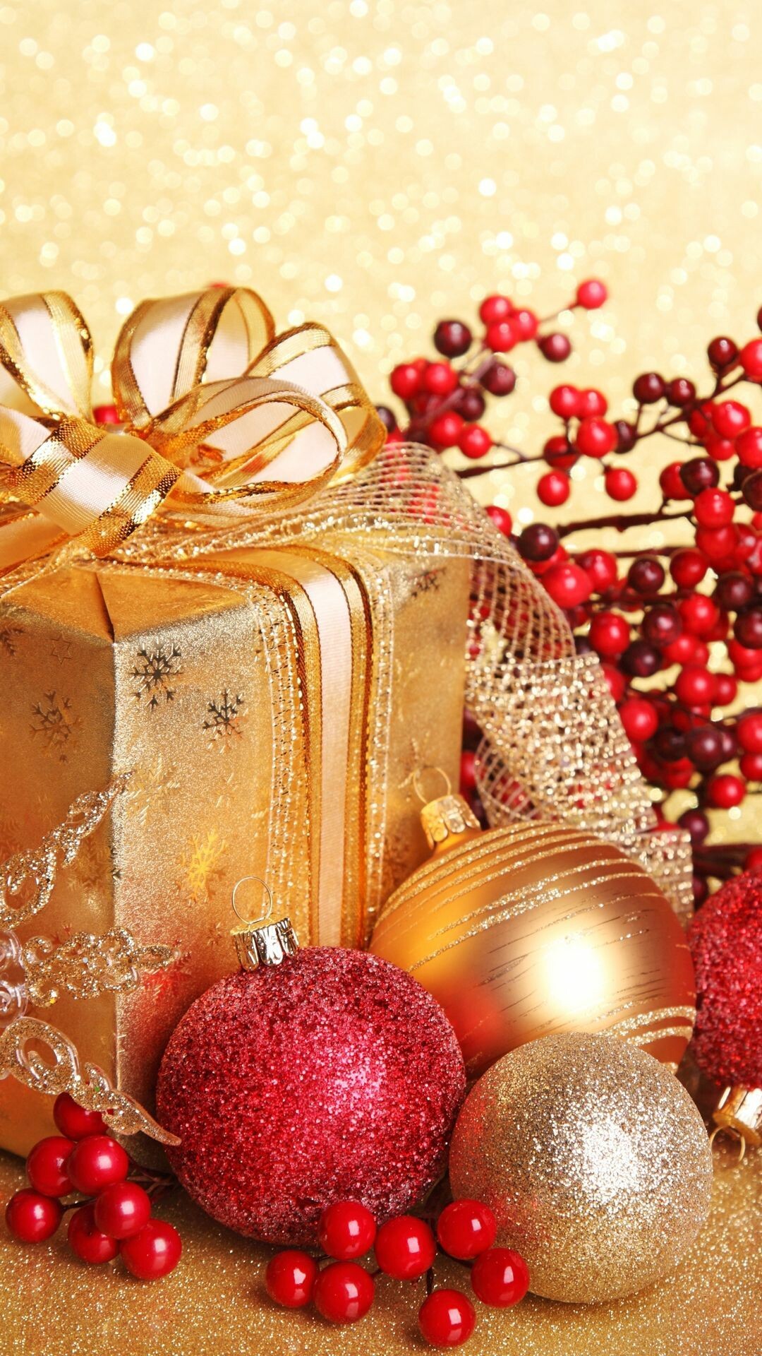 Glitter Christmas presents, Festive decorations, Sparkling beauty, Joyful charms, 1080x1920 Full HD Phone