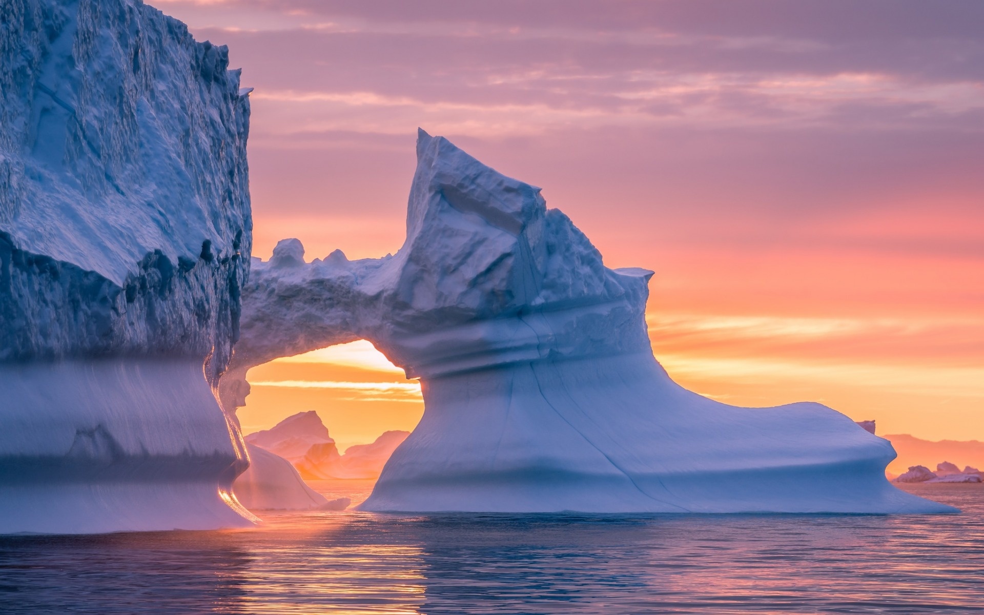 Sunset beauty, Glacier and sea, Eternal ice wonder, High-quality wallpaper, 1920x1200 HD Desktop