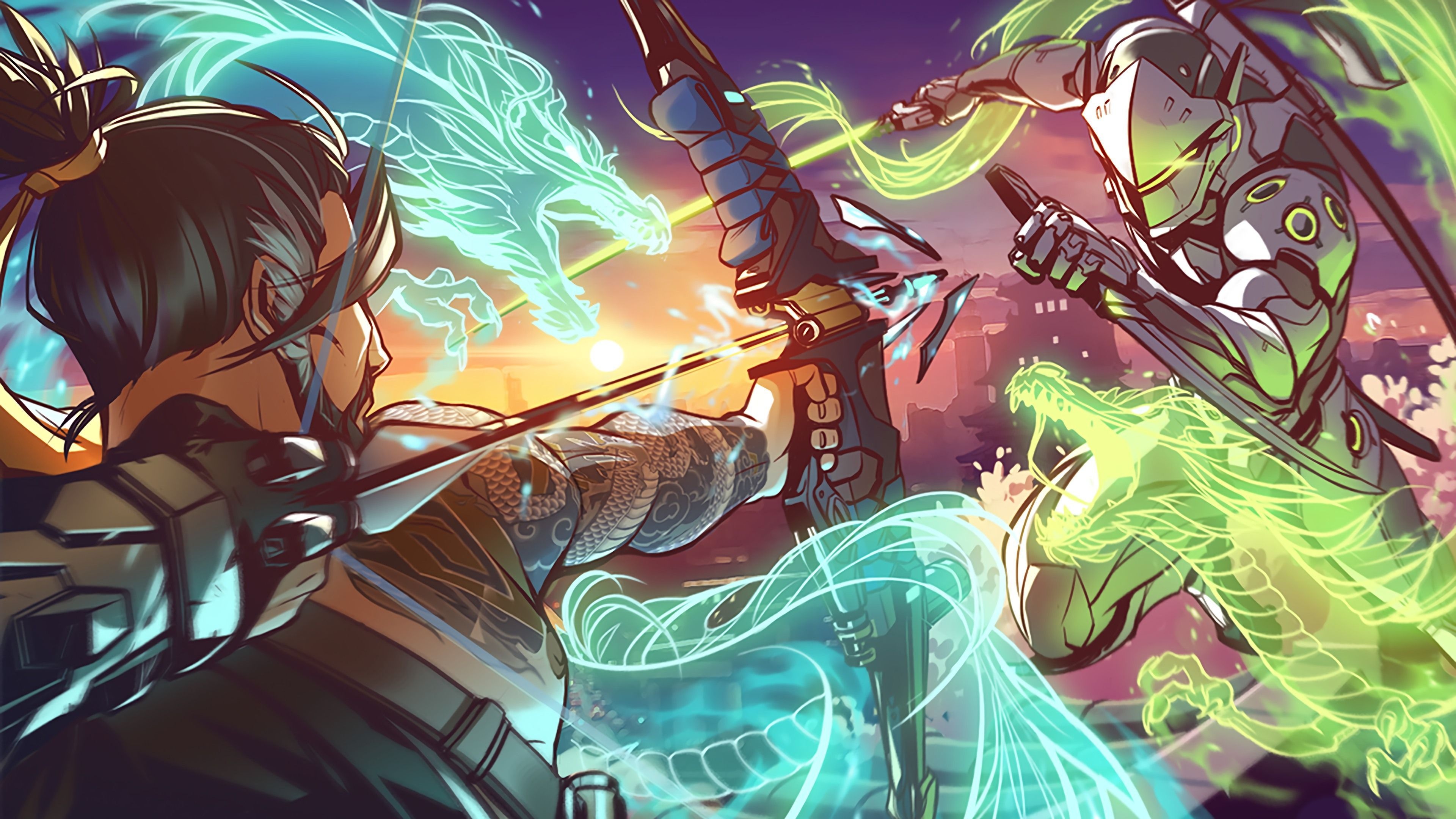 Hanzo and Genji Overwatch, gaming wallpapers, dynamic duo, battle-ready heroes, 3840x2160 4K Desktop