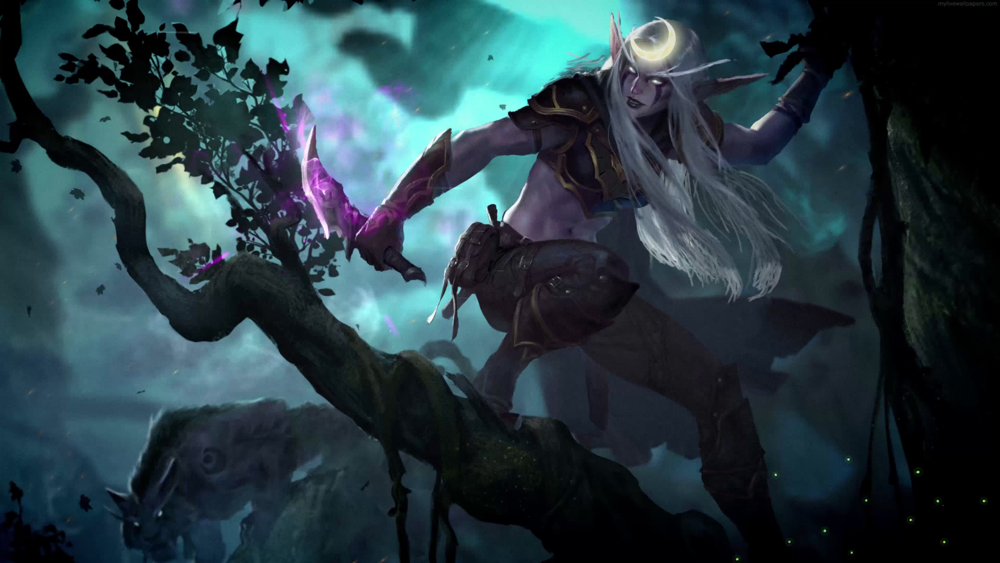 Animated wallpaper, Night elf, World of Warcraft, 3840x2160 4K Desktop