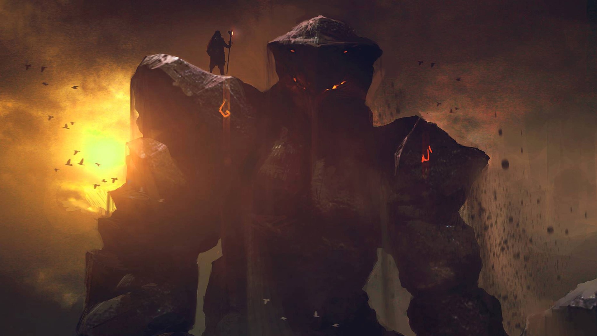 Golem, Earthborn entity, Ancient guardian, Mythical being, 2050x1160 HD Desktop