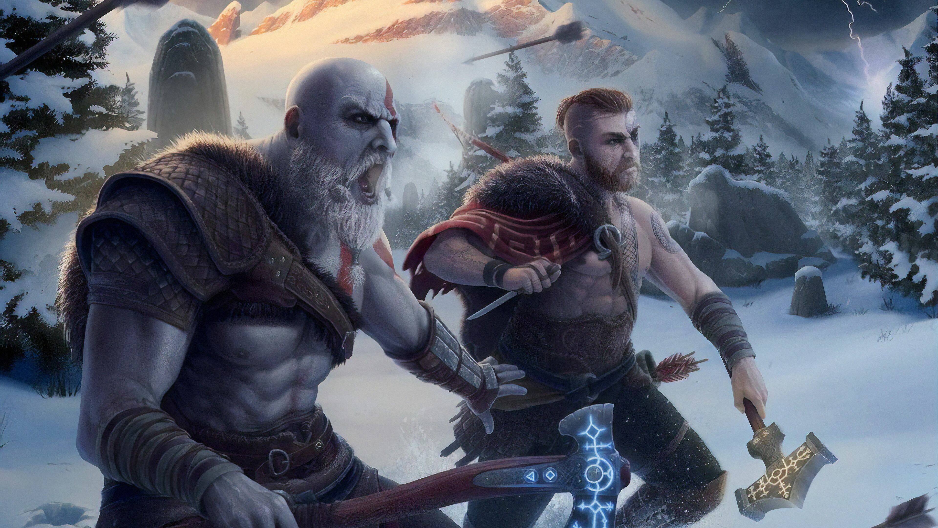 Kratos and Atreus, God of War: Ragnarok Wallpaper, 3840x2160 4K Desktop