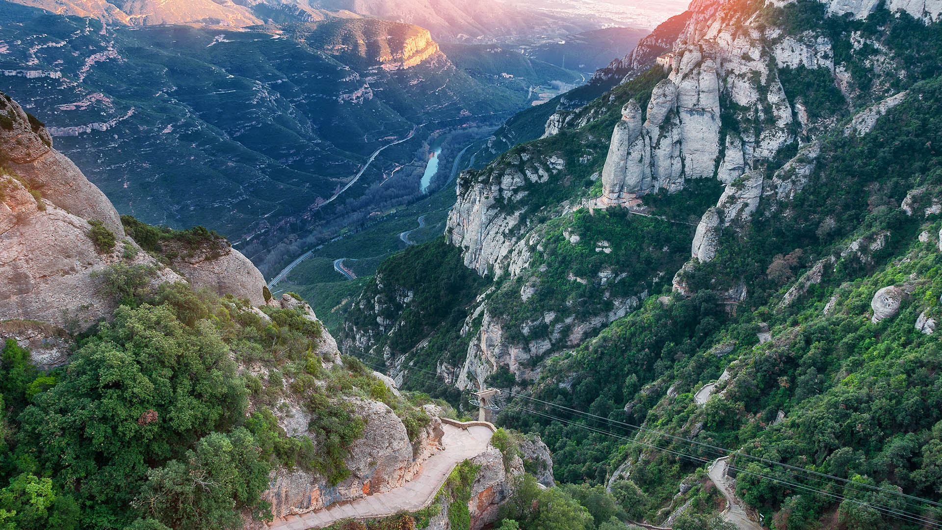 Montserrat, Evening view, Mountain Barcelona, Windows 10 spotlight, 1920x1080 Full HD Desktop