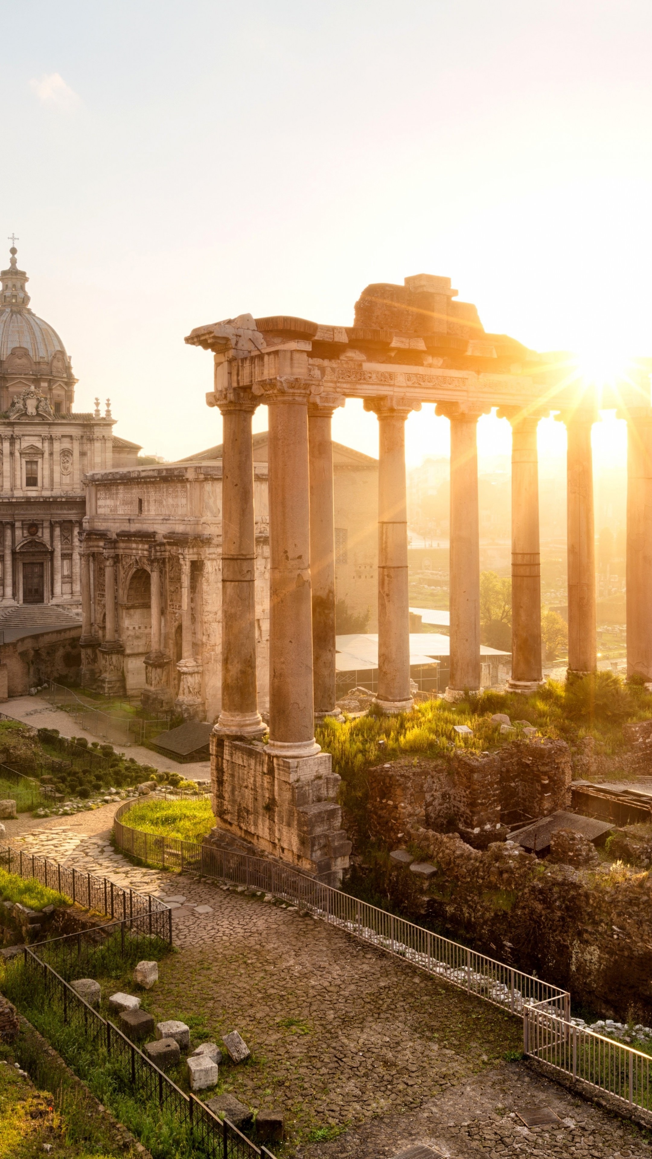 Forum Romanum beauty, Sun rays, Historic architecture, Old town charm, 2160x3840 4K Phone