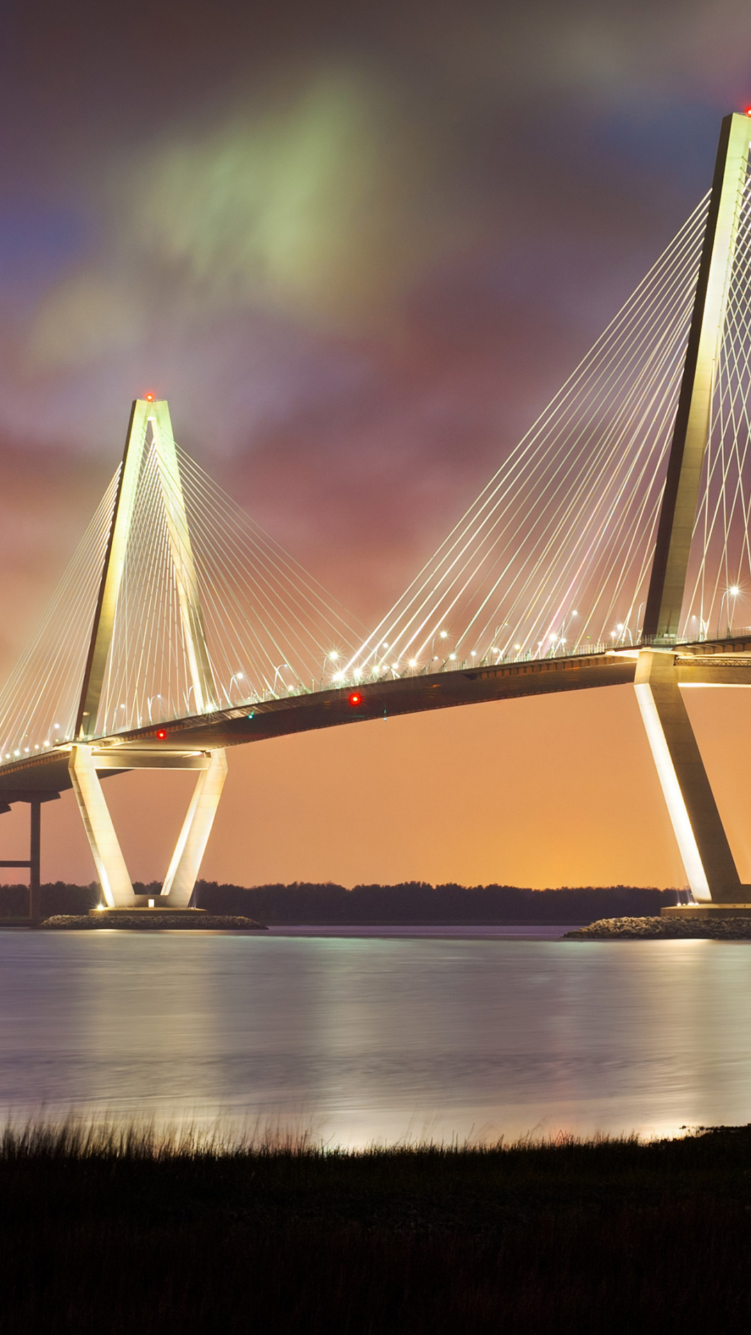 Arthur Ravenel Jr. Bridge, Night view, 4K wallpapers, South Carolina beauty, 1080x1920 Full HD Phone