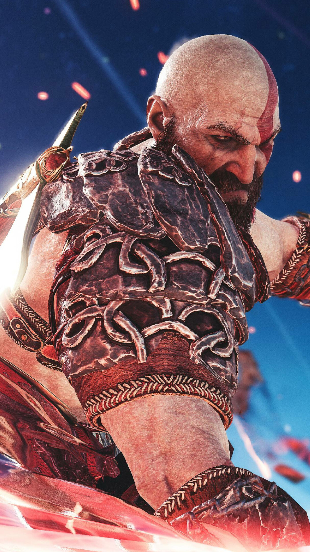 God of War, Intense action, Powerful protagonist, Fiery background, 1080x1920 Full HD Phone