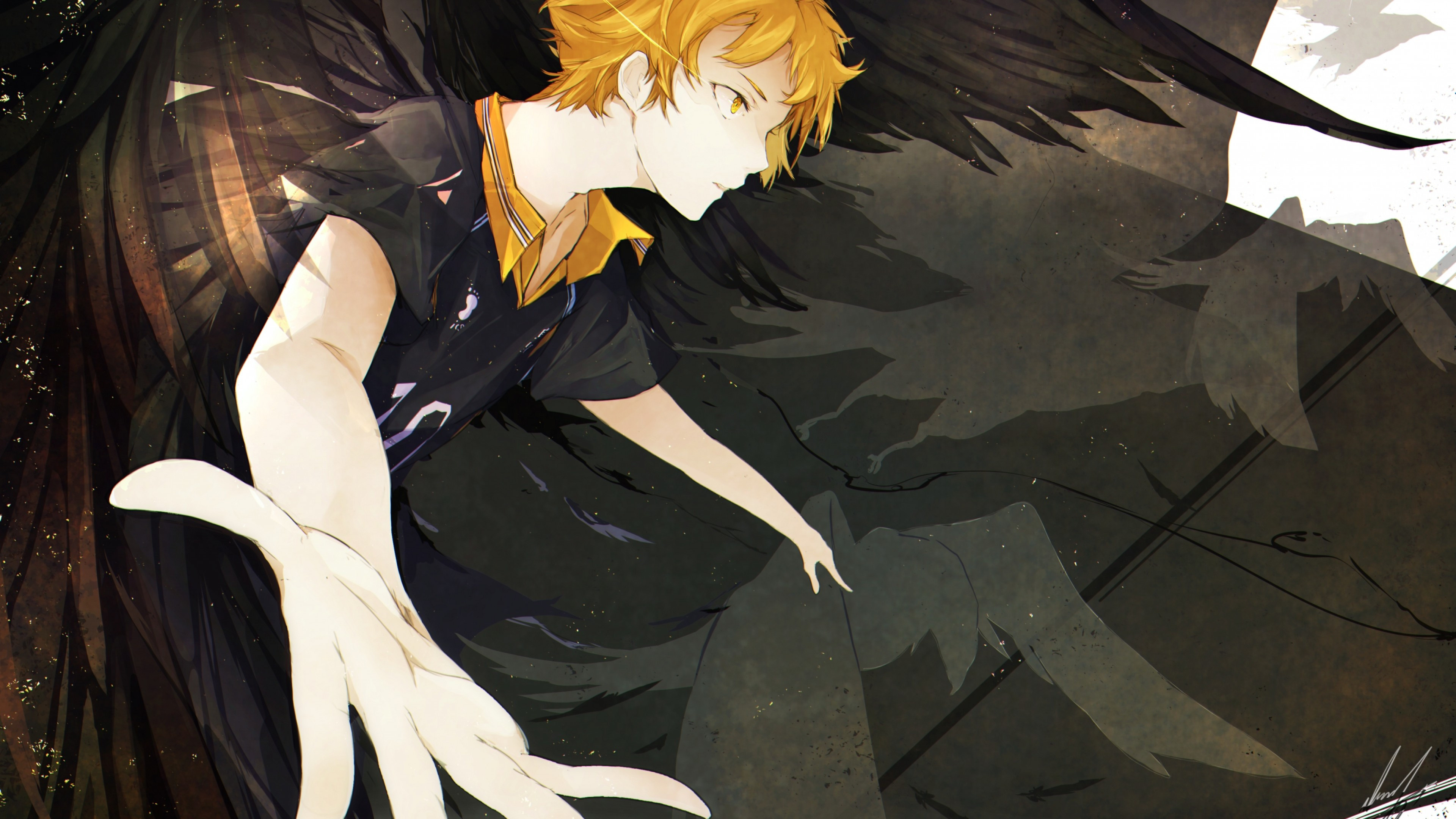 Haikyuu!!, Hinata Shouyou, Dark Wings, Orange Hair, 3840x2160 4K Desktop