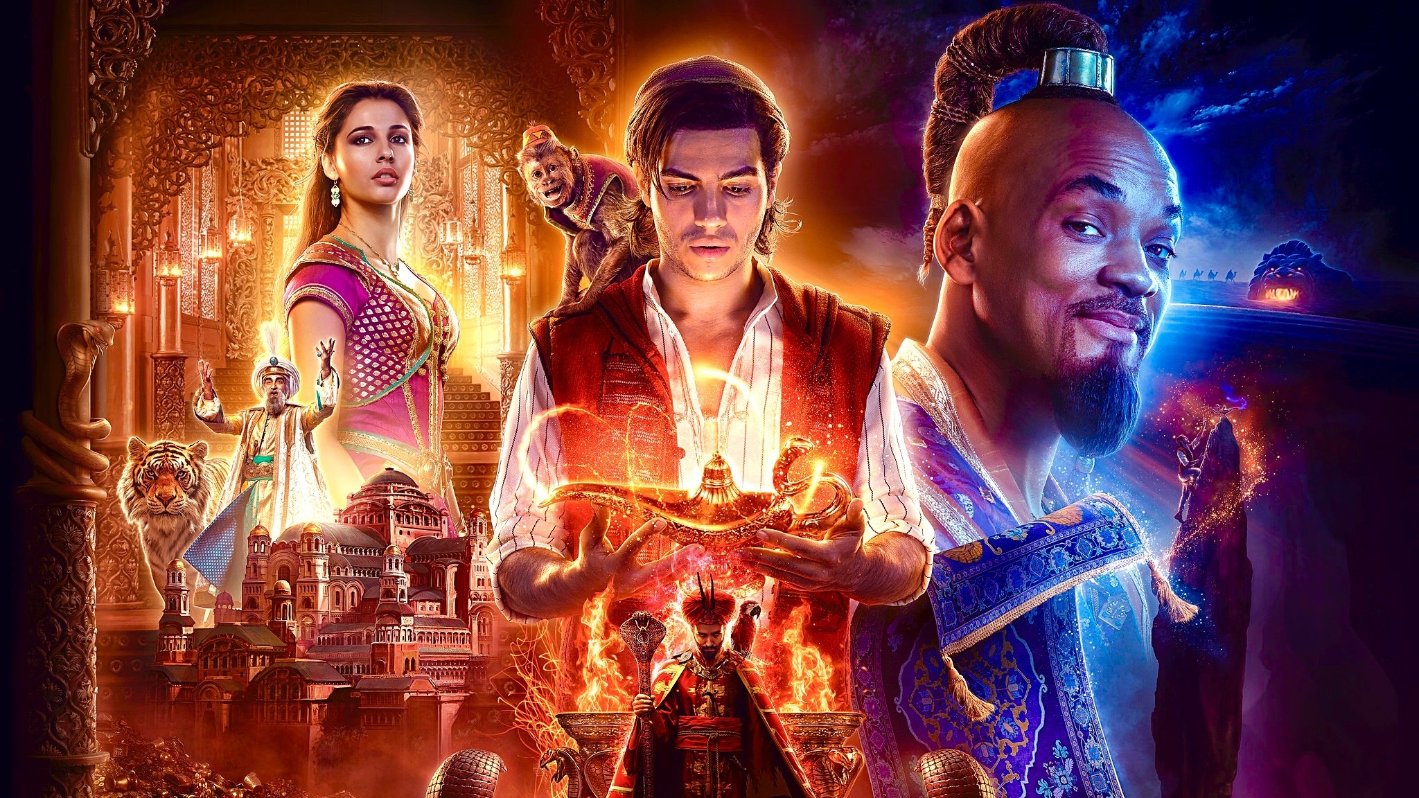 Aladdin 2019, Mena Massoud, Naomi Scott, Wallpaper, 2050x1160 HD Desktop