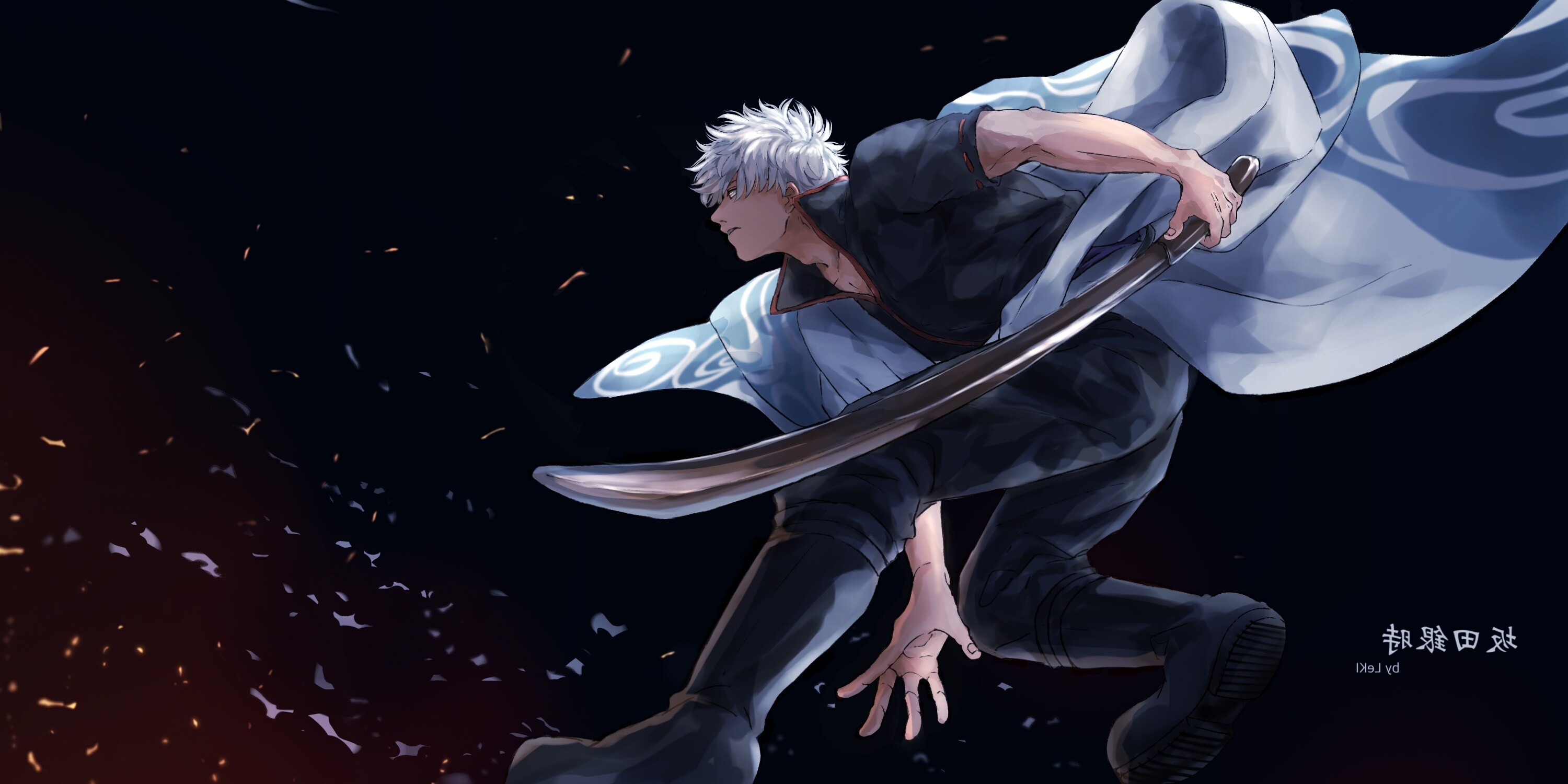 Gintoki Sakata, Silver-haired samurai, Comedic protagonist, Anime, 3000x1500 Dual Screen Desktop