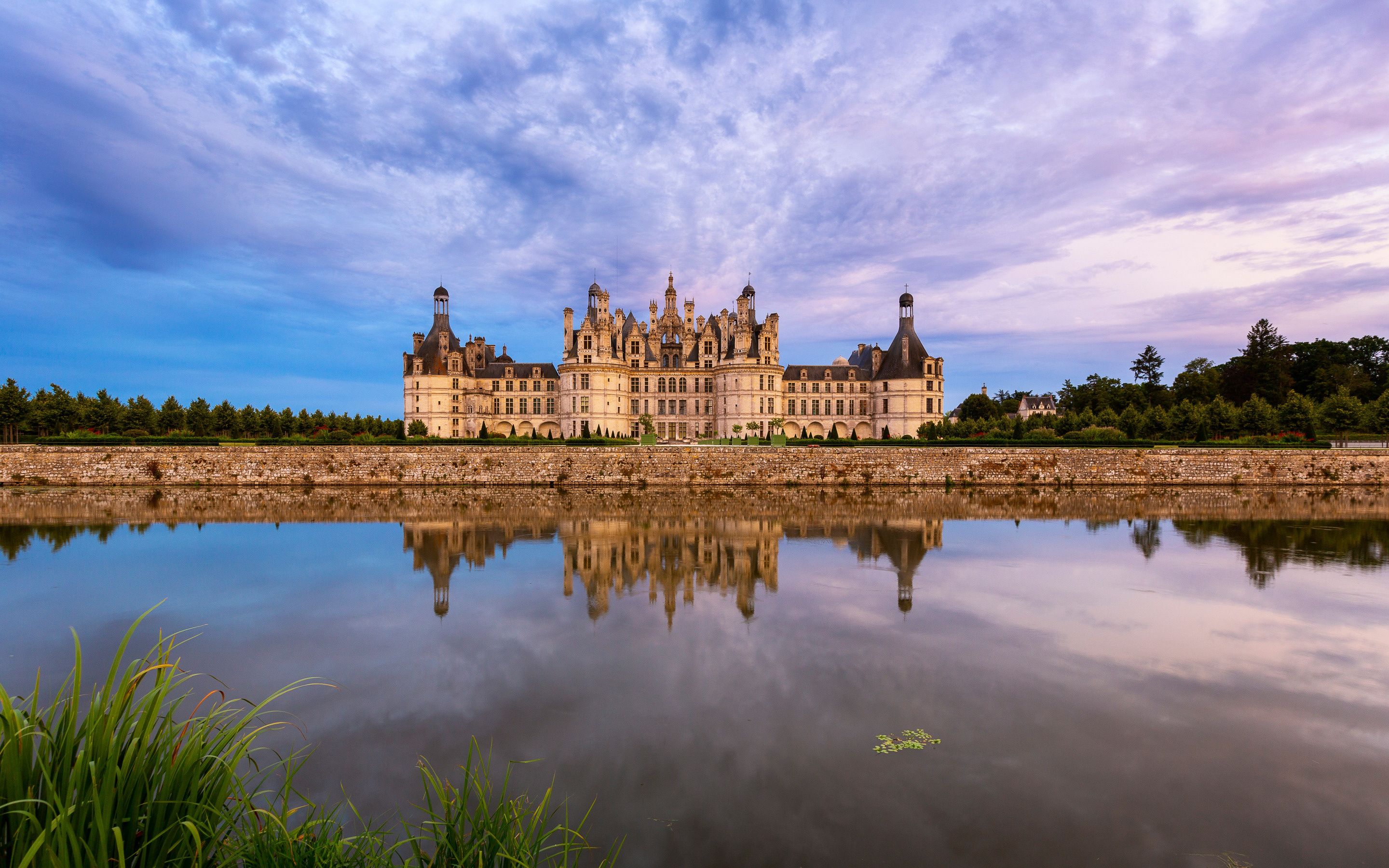 Evening sunset, Ancient castle, Cosson River, French castles, 2880x1800 HD Desktop