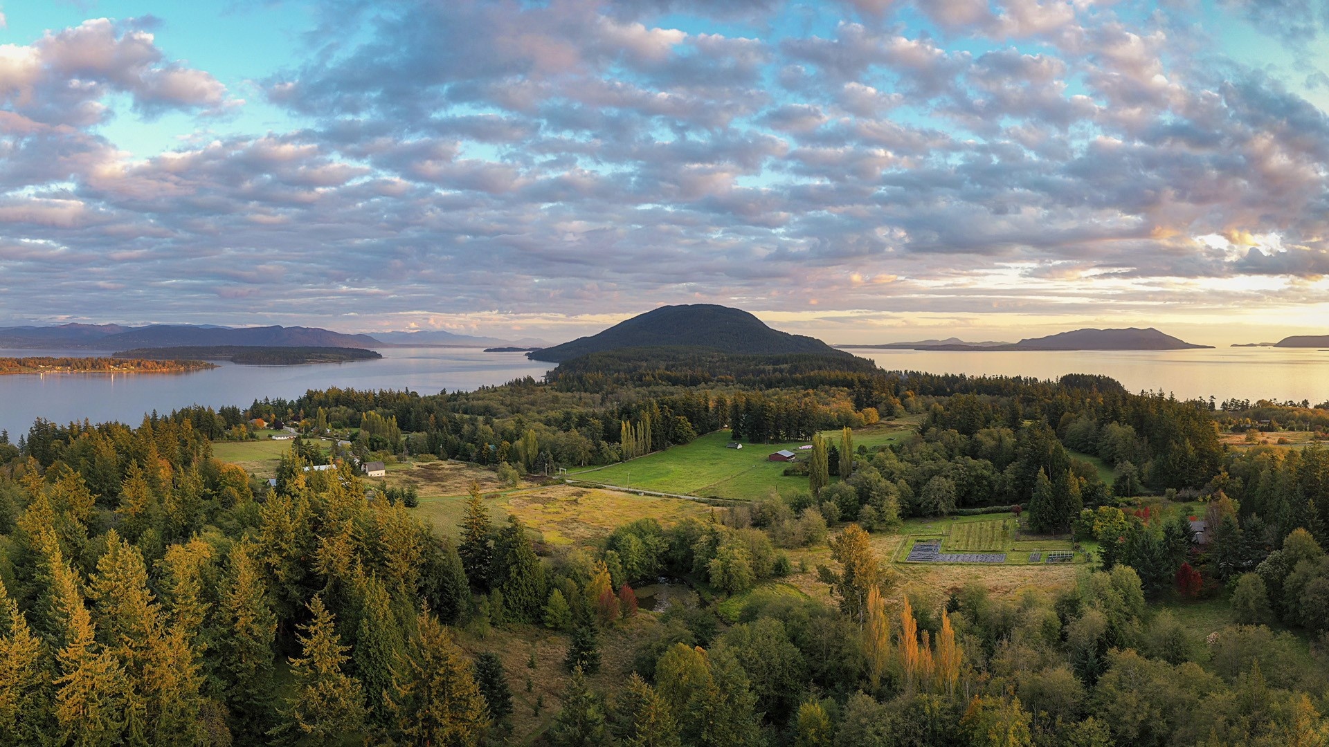 Aerial view, Lummi Island, Puget Sound, Whatcom County, 1920x1080 Full HD Desktop