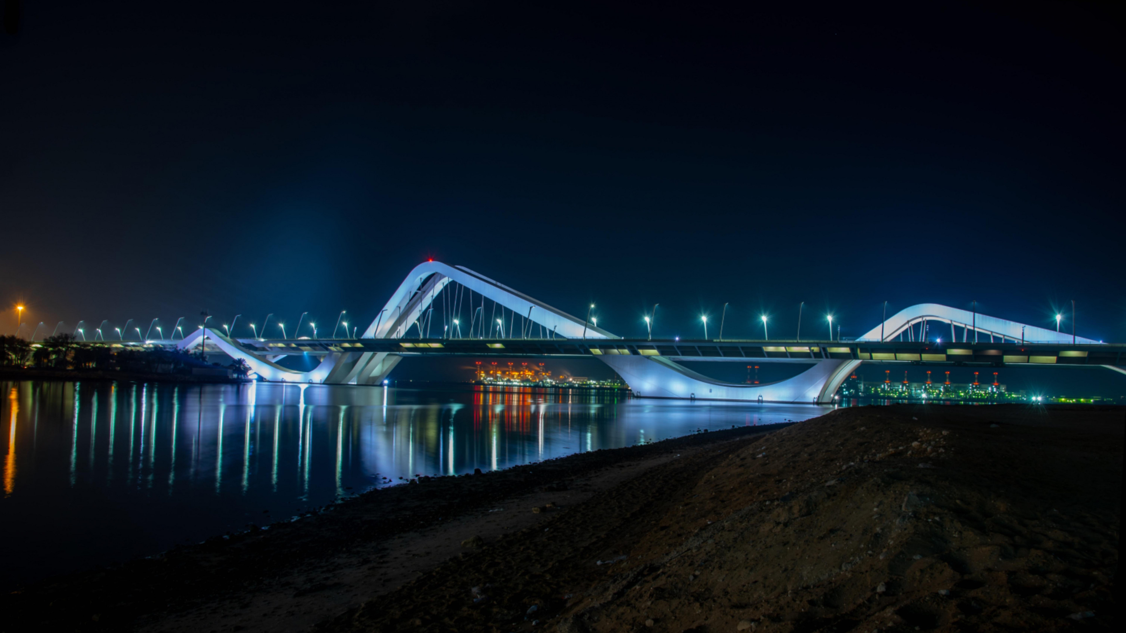 Abu Dhabi architecture, Night city lights, United Arab Emirates, HD widescreen, 3840x2160 4K Desktop