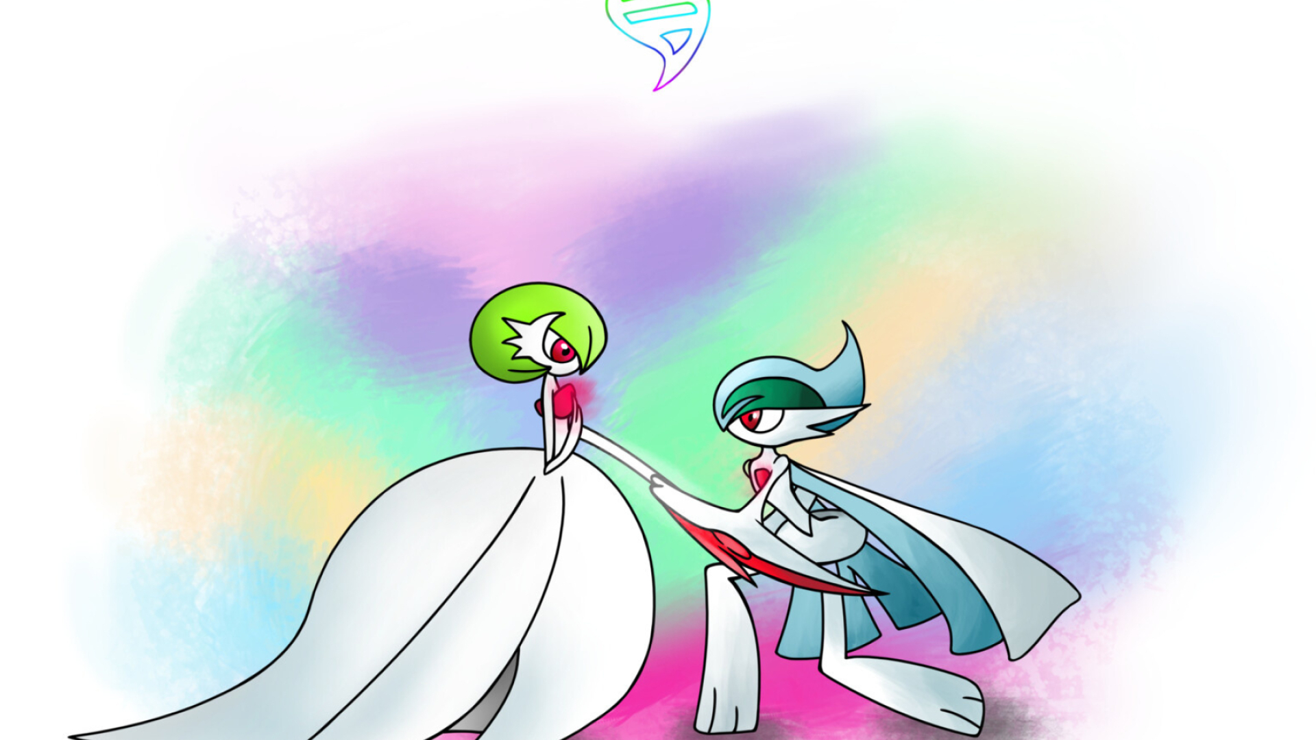 Artstation inspiration, Mega Gardevoir x Mega Gallade, Dazzling collaborative masterpiece, Gaming artistry, 1920x1080 Full HD Desktop