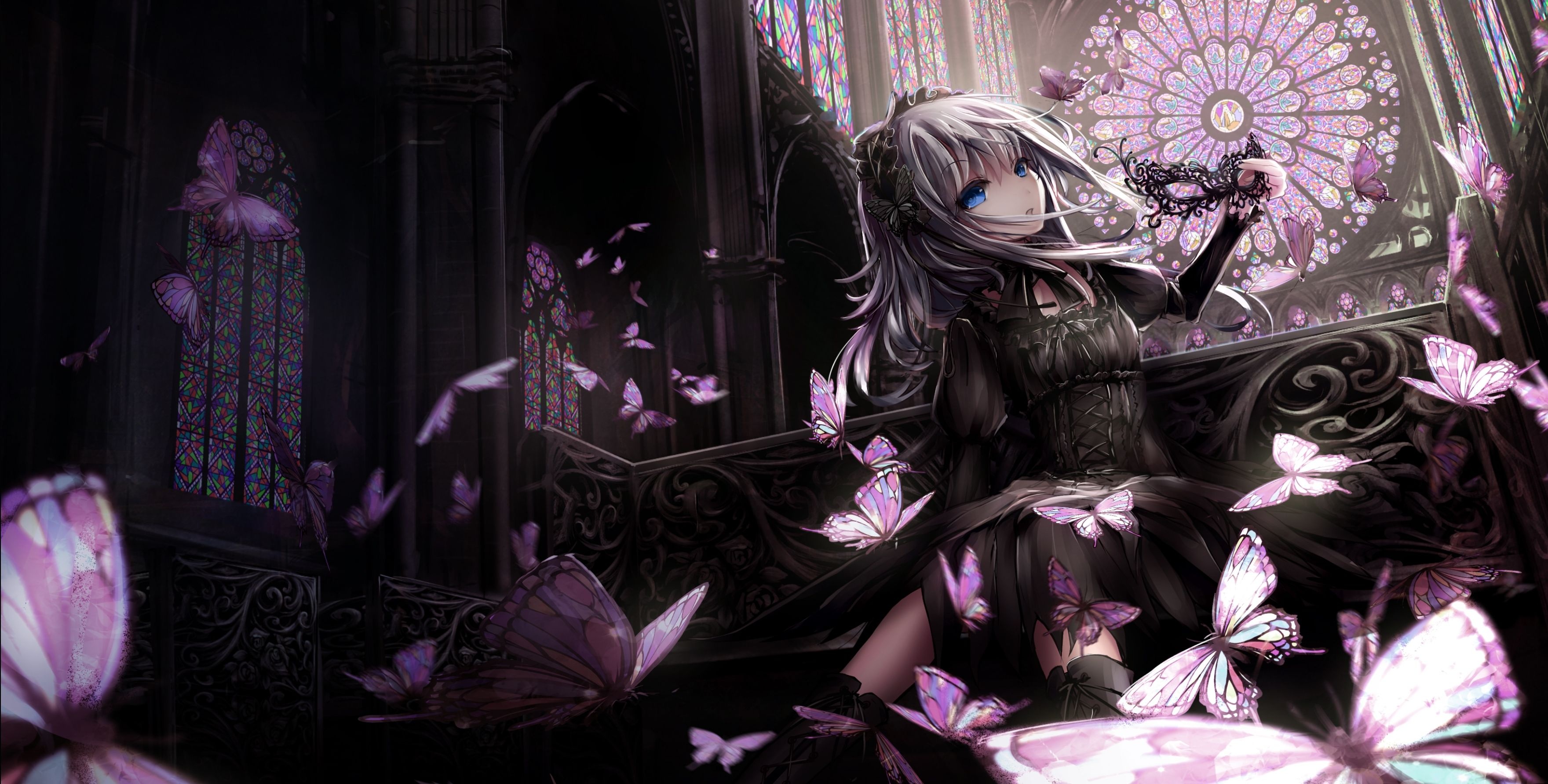 Goth Girl, 4K Gothic anime, Dark wallpapers, 3520x1790 HD Desktop