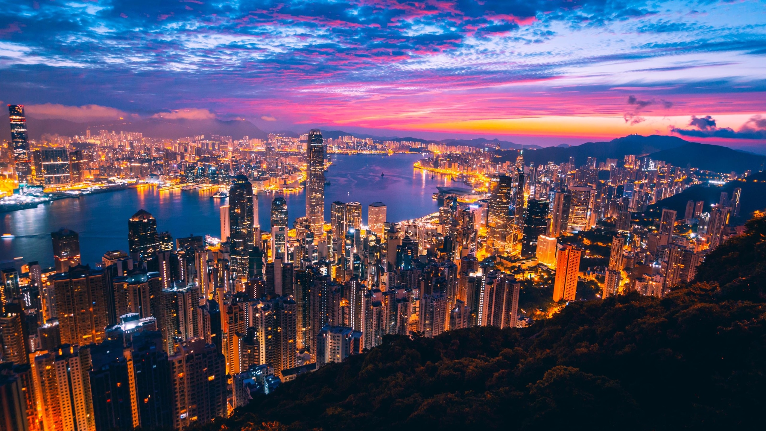 Sunset view, Hong Kong Skyline Wallpaper, 2560x1440 HD Desktop