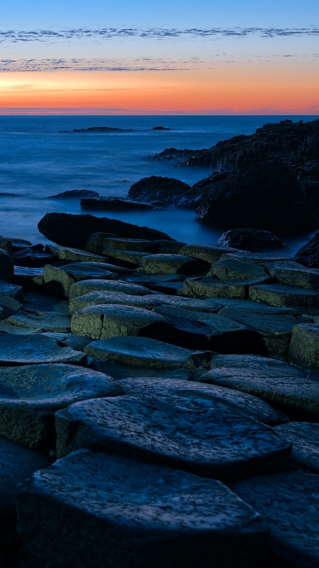 Sunset, Basalt Columns, Giants Causeway, Northern Ireland, 1080x1920 Full HD Phone