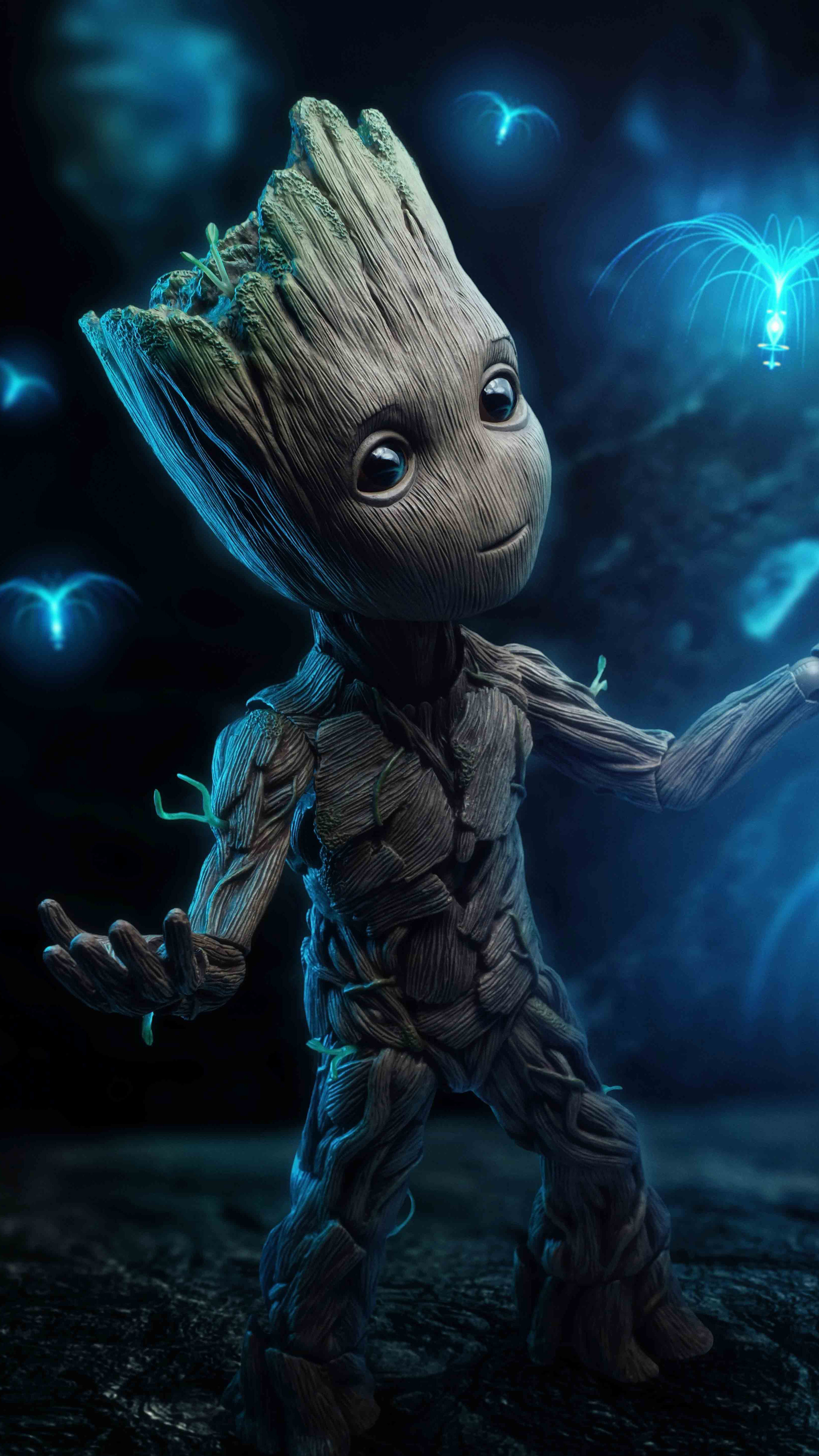 Baby Groot in 4K, Sony Xperia high definition, Marvel Studios, Superhero character, 2160x3840 4K Phone