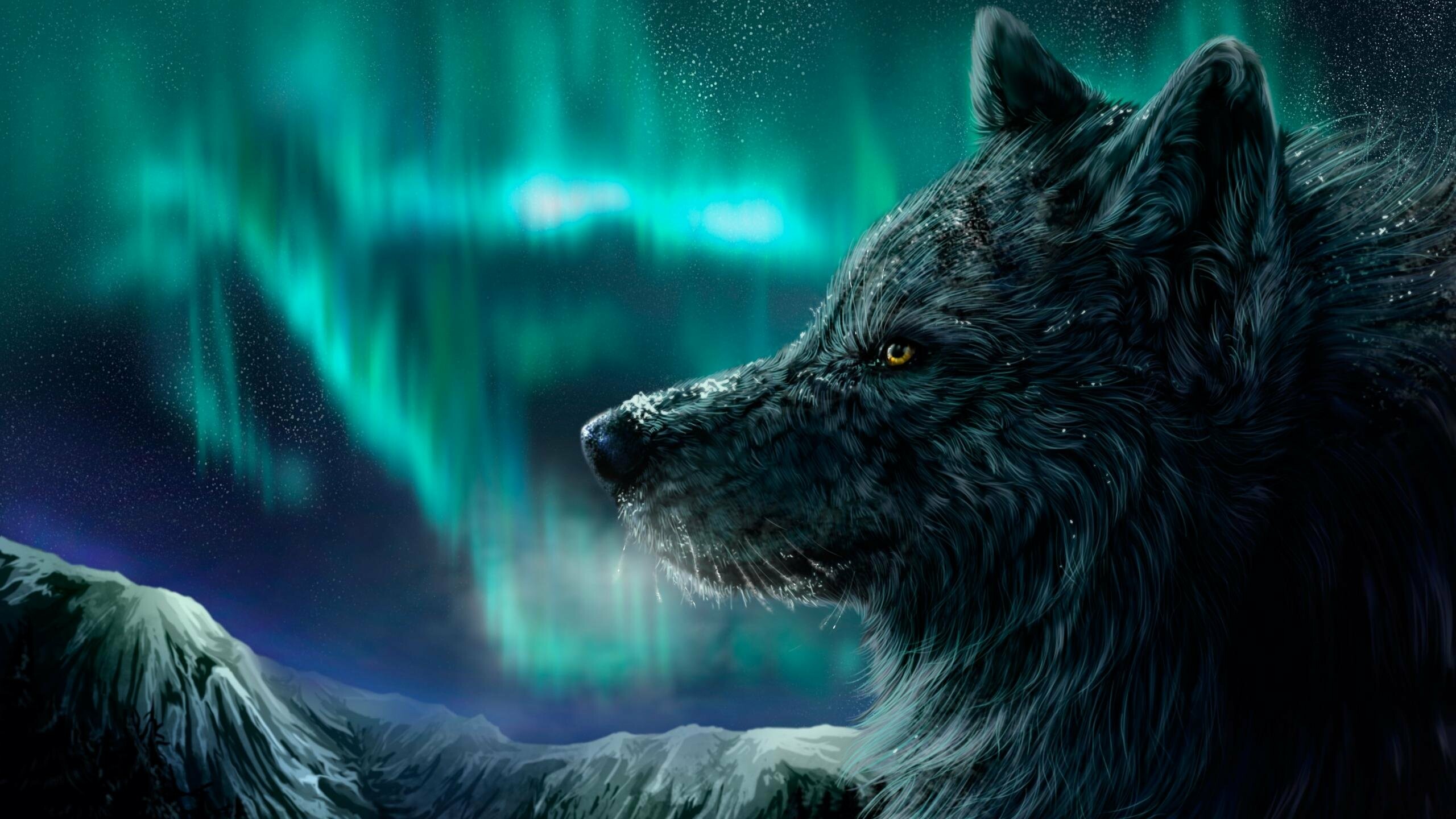 High-res wolf art, Hyper-realistic details, Stunning textures, Captivating presence, 2560x1440 HD Desktop