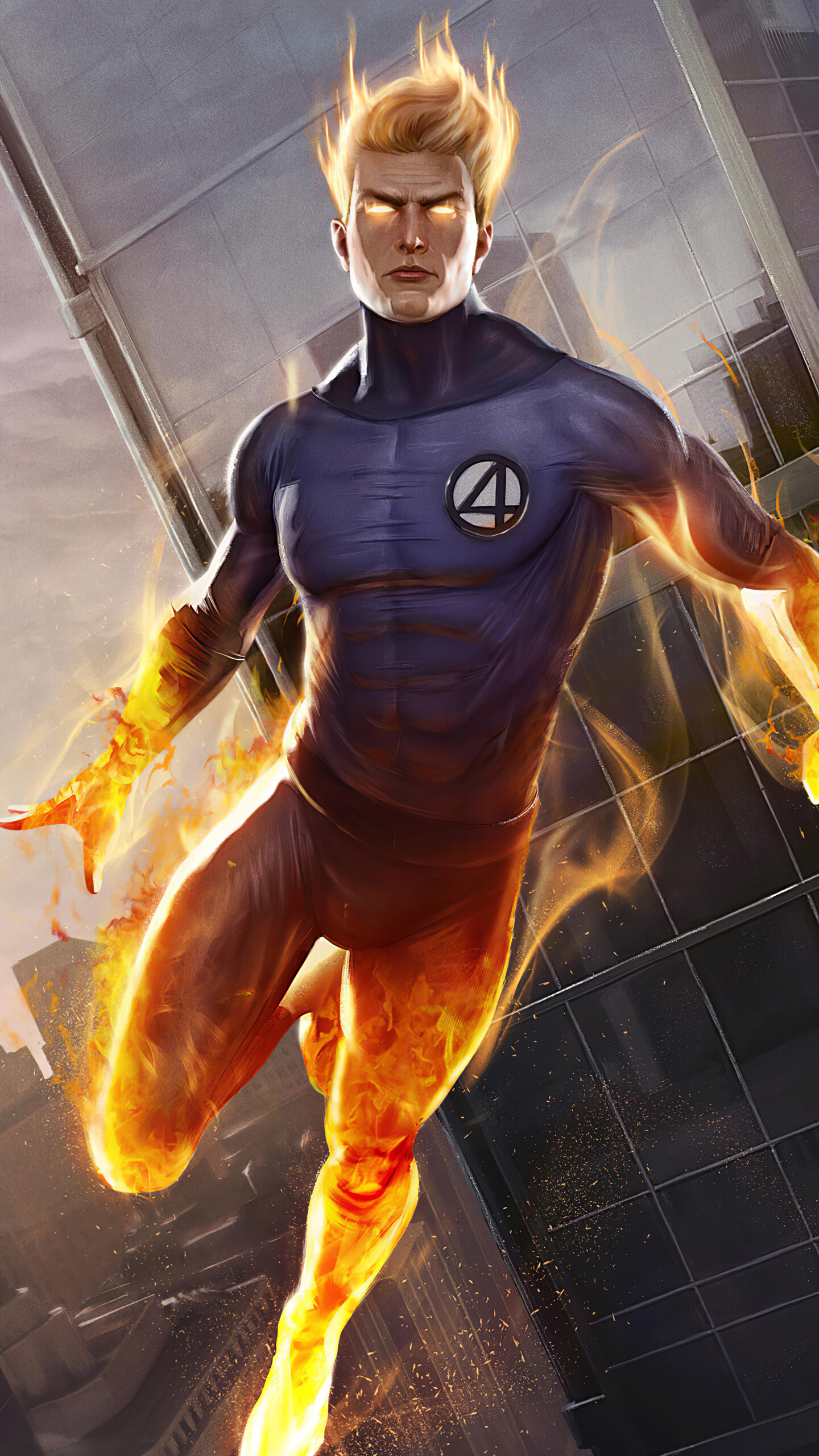 Human Torch, Human fireball, Burning inferno, Superpowered heat, 1440x2560 HD Phone