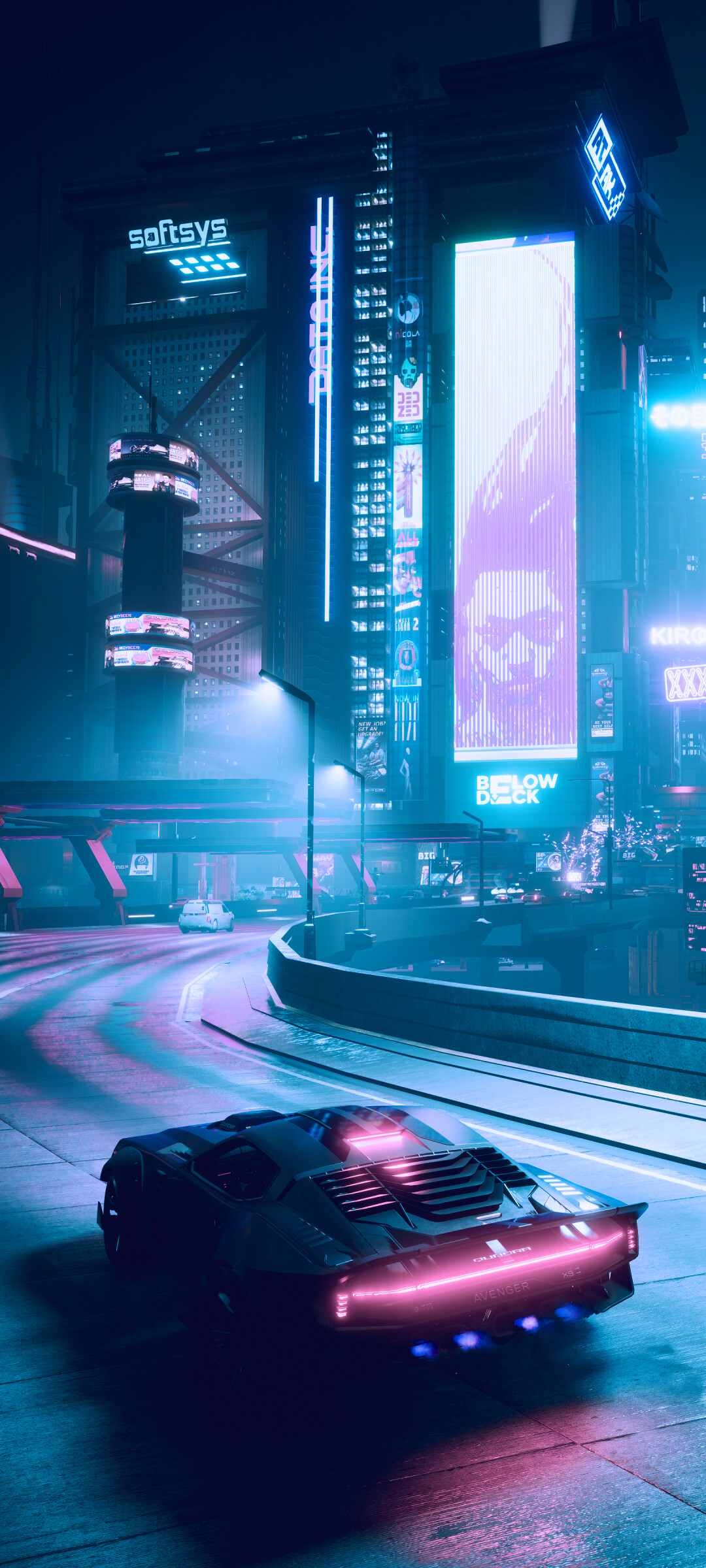 Cyberpunk 2077, Futuristic dystopia, Neon-lit cityscape, Action-packed gameplay, 1080x2400 HD Phone