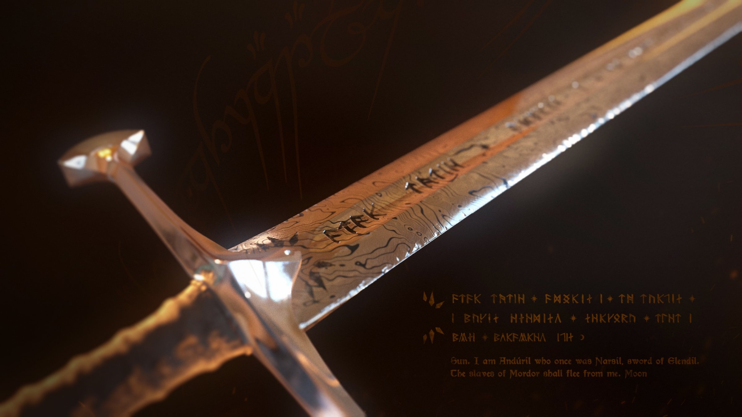 Anduril Sword, LOTR franchise, King Elessar's weapon, 3D model, 2400x1350 HD Desktop