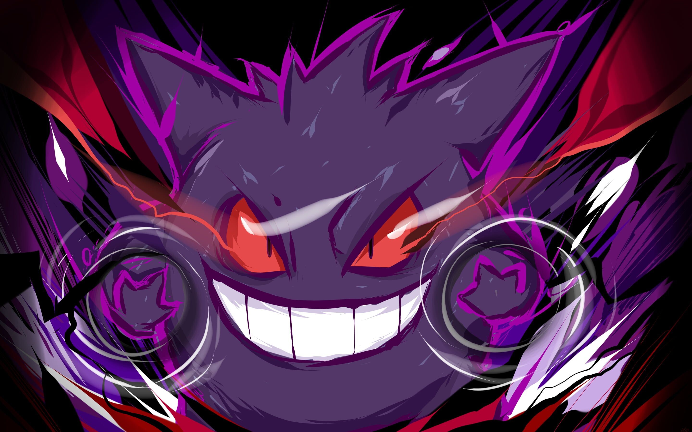 Gengar, Mischevious grin, Purple haze, Eerie specter, 2880x1800 HD Desktop