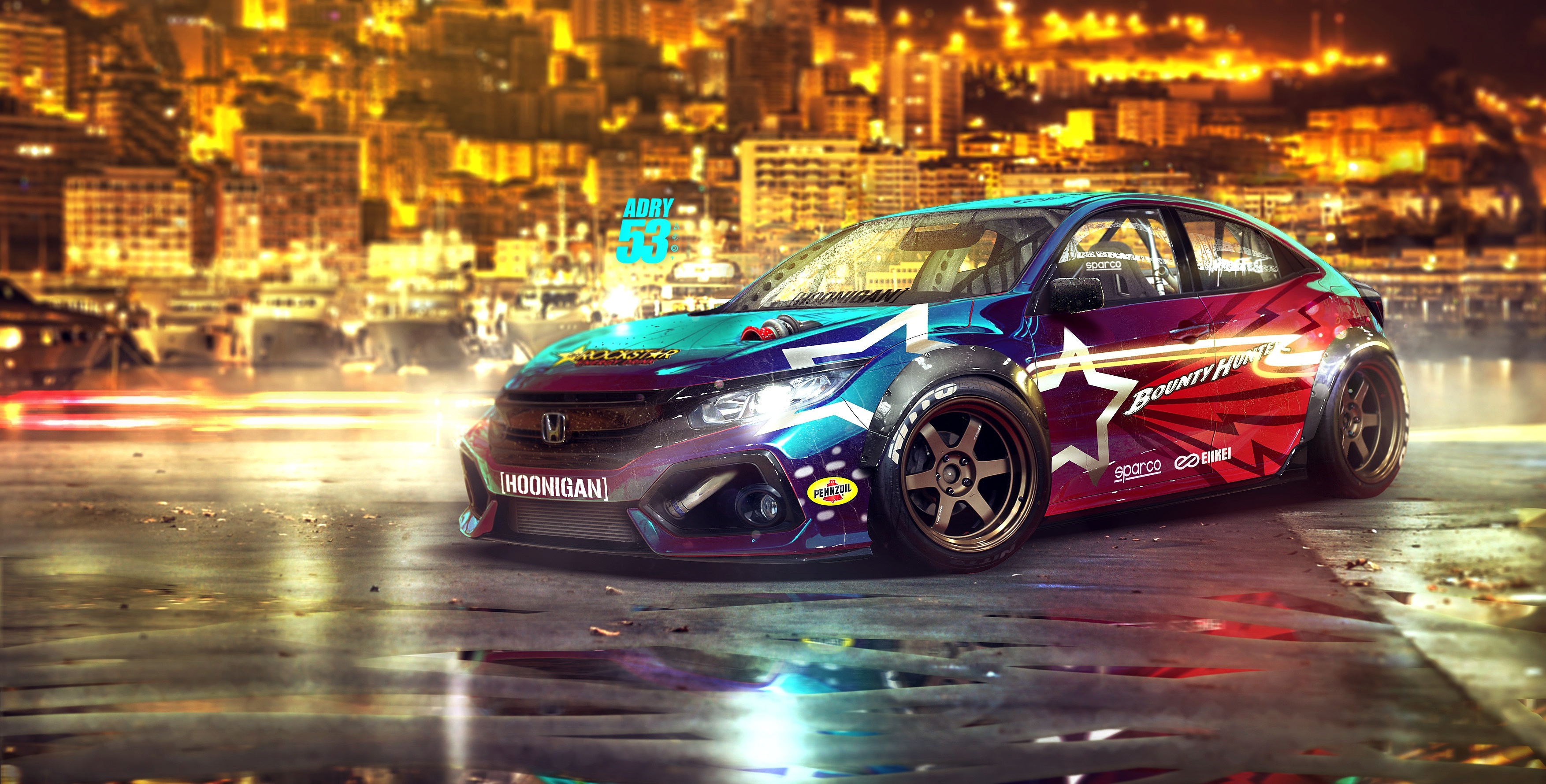 Hoonigan Art, Honda Wallpaper, 3510x1780 HD Desktop