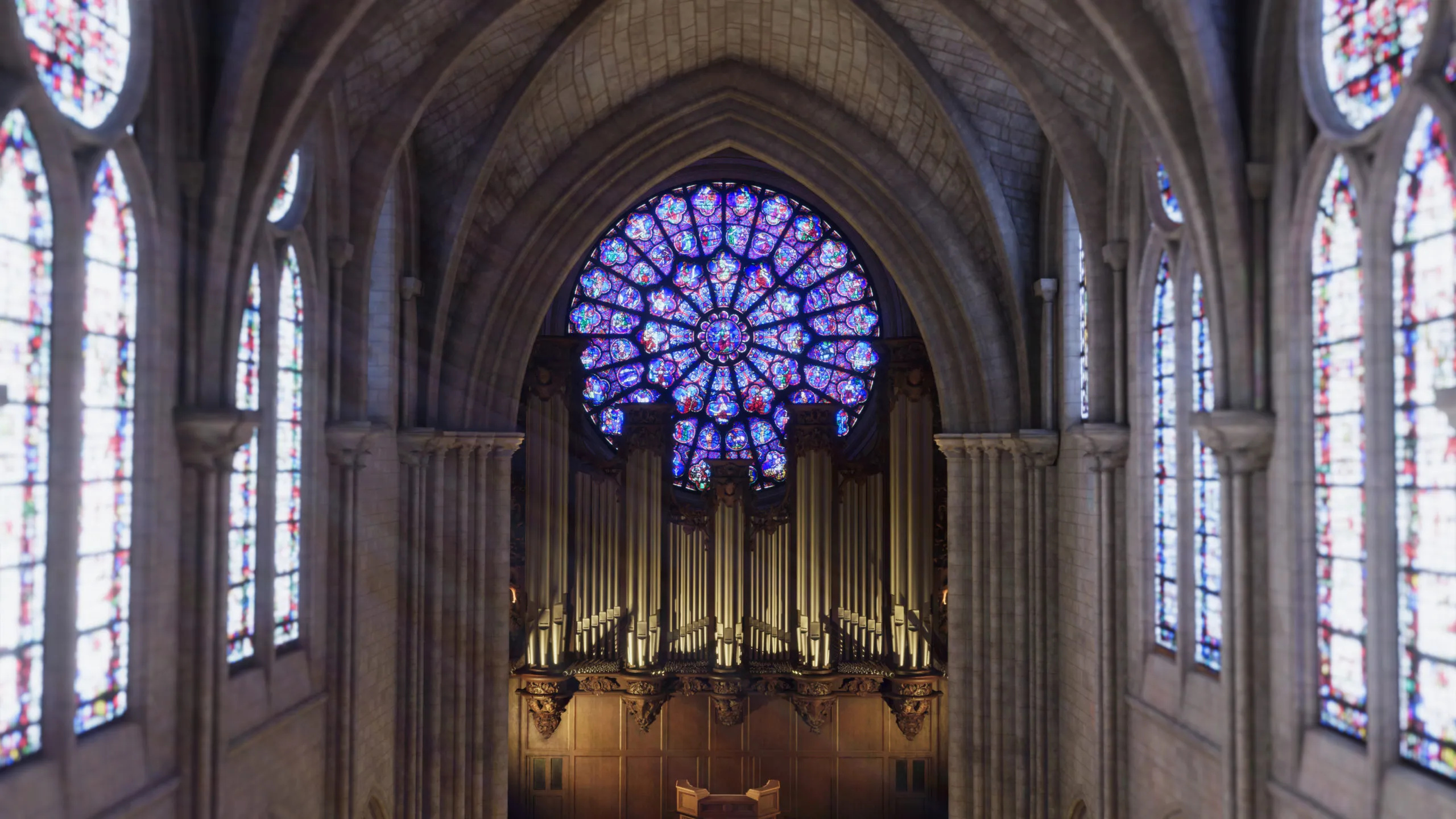 Great organ, Notre-Dame Cathedral Wallpaper, 2560x1440 HD Desktop