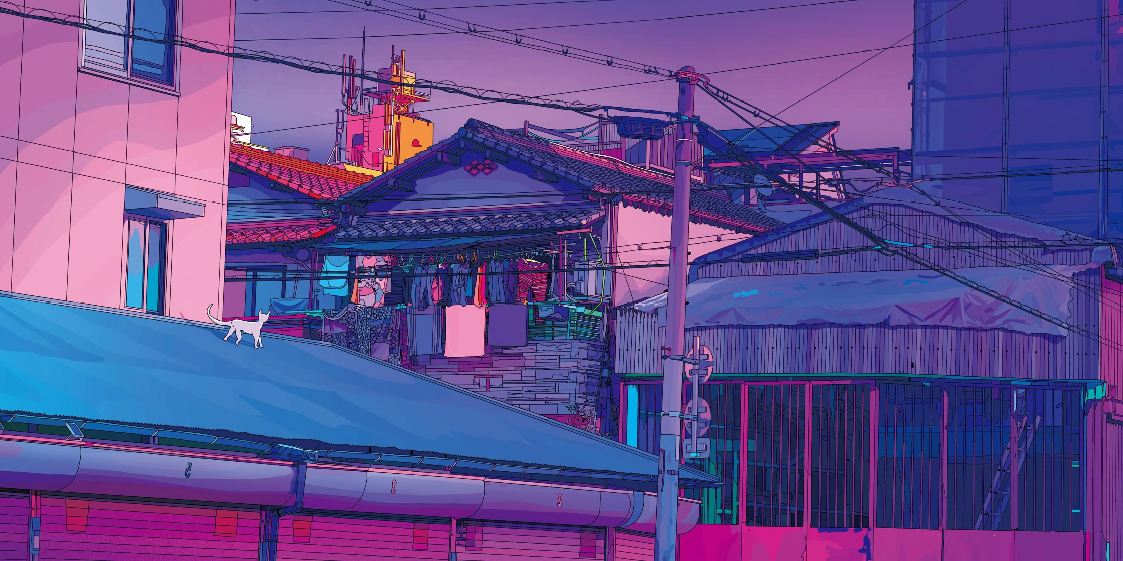 Tokyo, Aesthetic Wallpaper, 3840x1920 Dual Screen Desktop