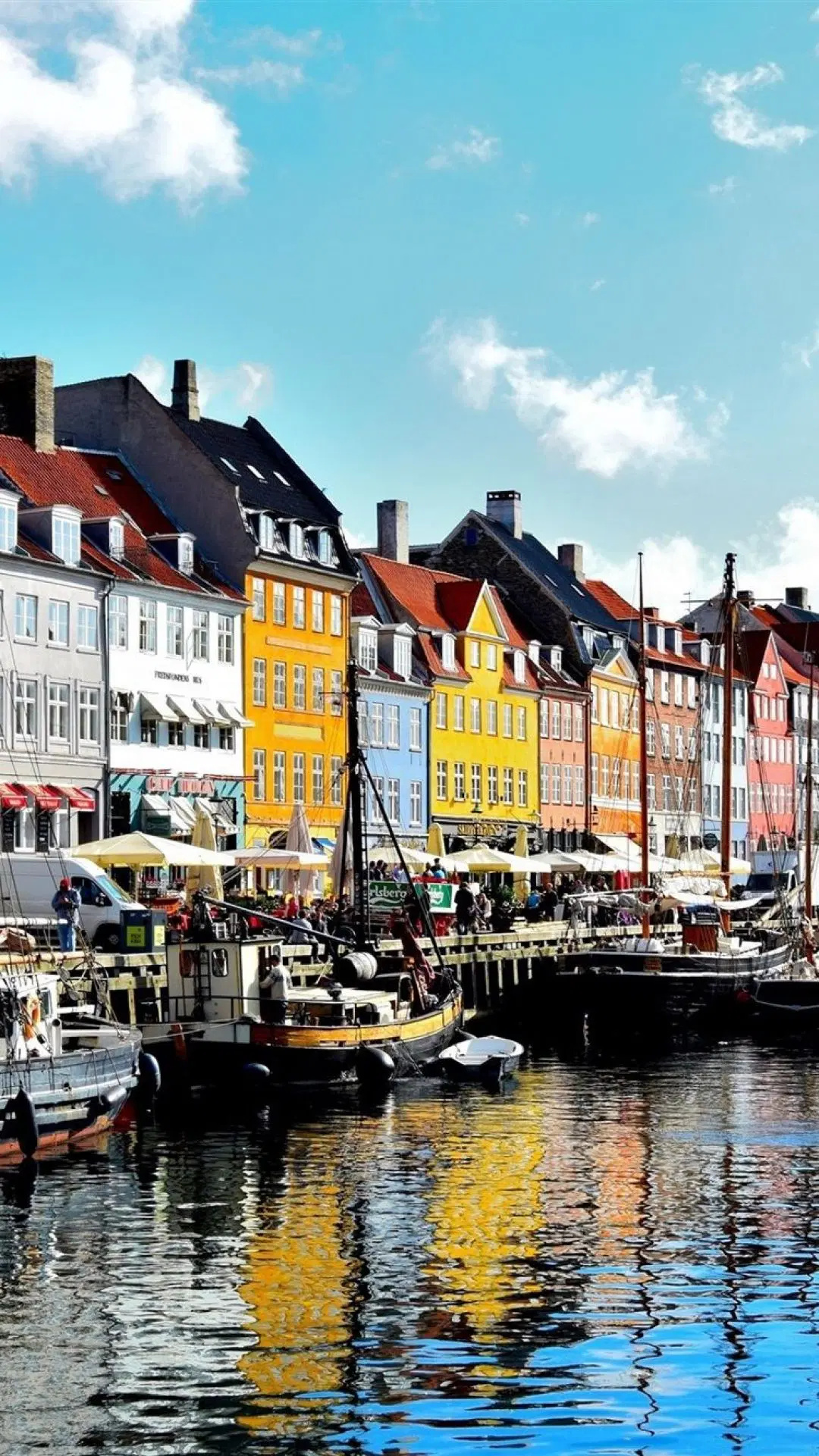 Copenhagen cityscape splendor, River boats and houses, Wallpaper for Android and iPhone, HD download, 1080x1930 HD Phone