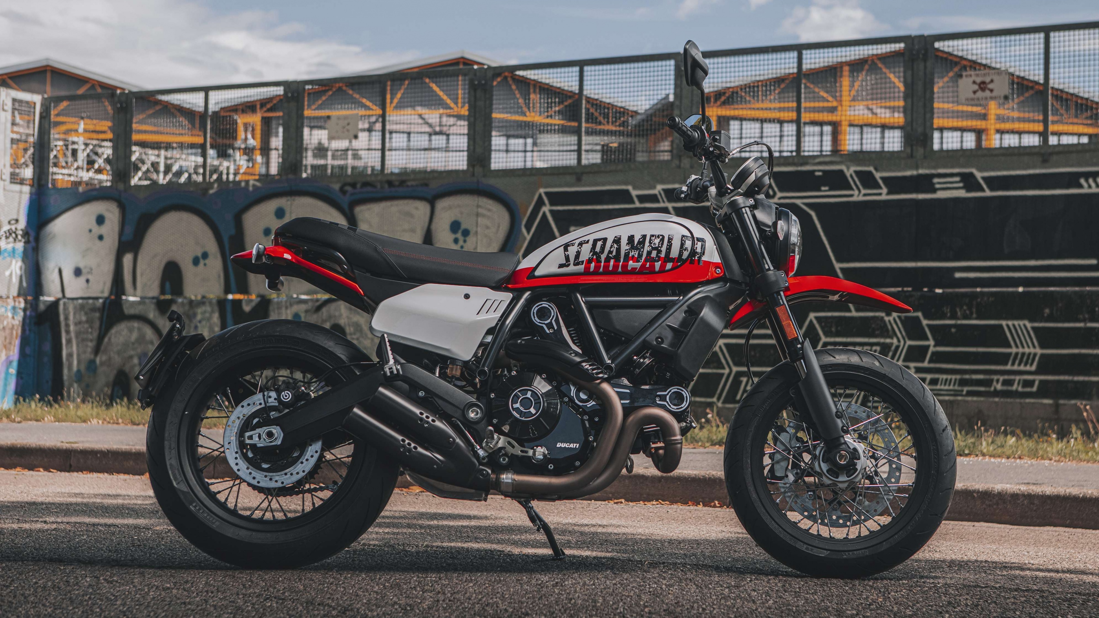 L-shaped twin cylinder, Ducati Scrambler Urban Motard Wallpaper, 3840x2160 4K Desktop