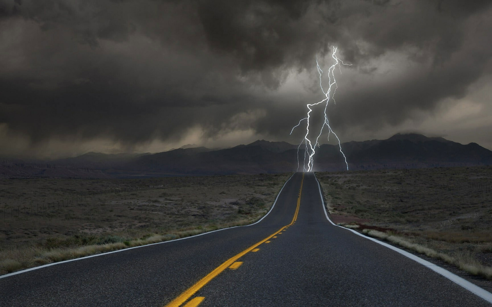 Gray and orange, Road freeway, Struck by lightning, Wallpaper, 1920x1200 HD Desktop