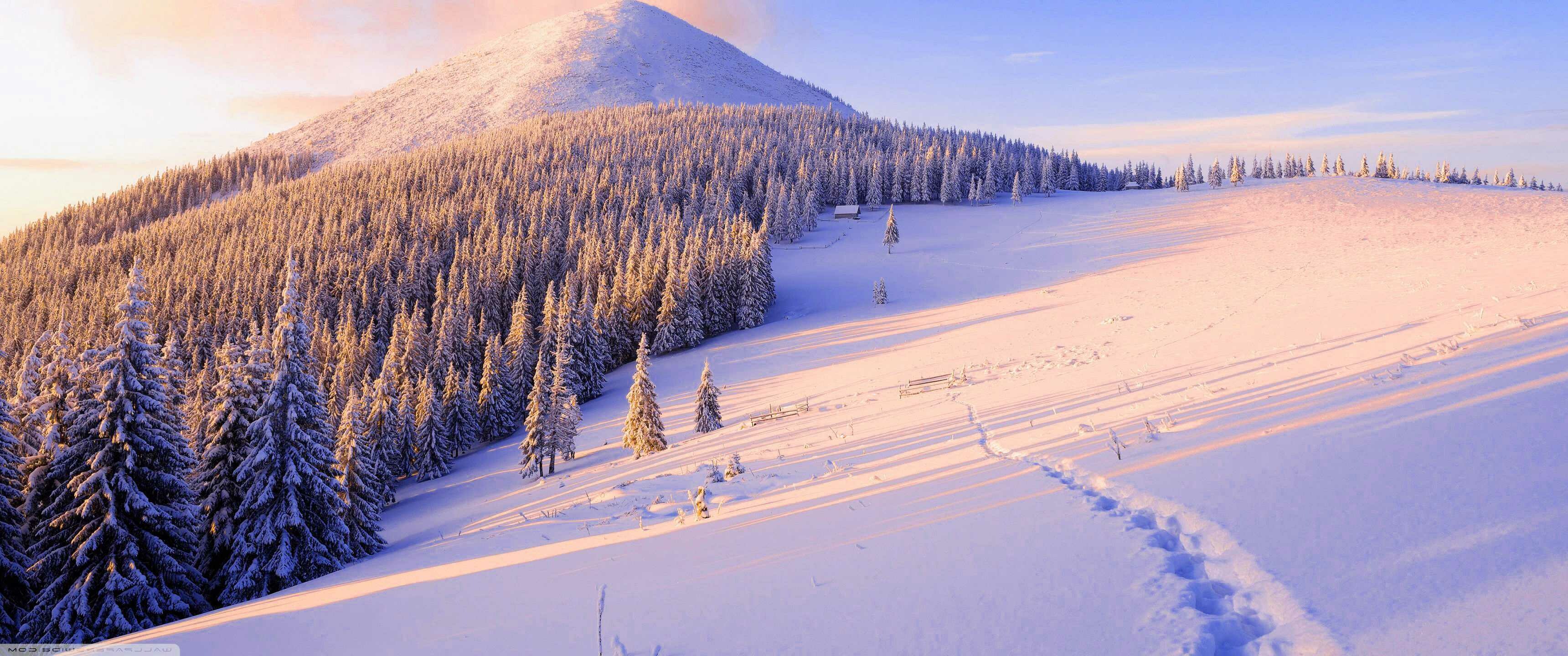 Mountain, Winter Wallpaper, 3440x1440 Dual Screen Desktop