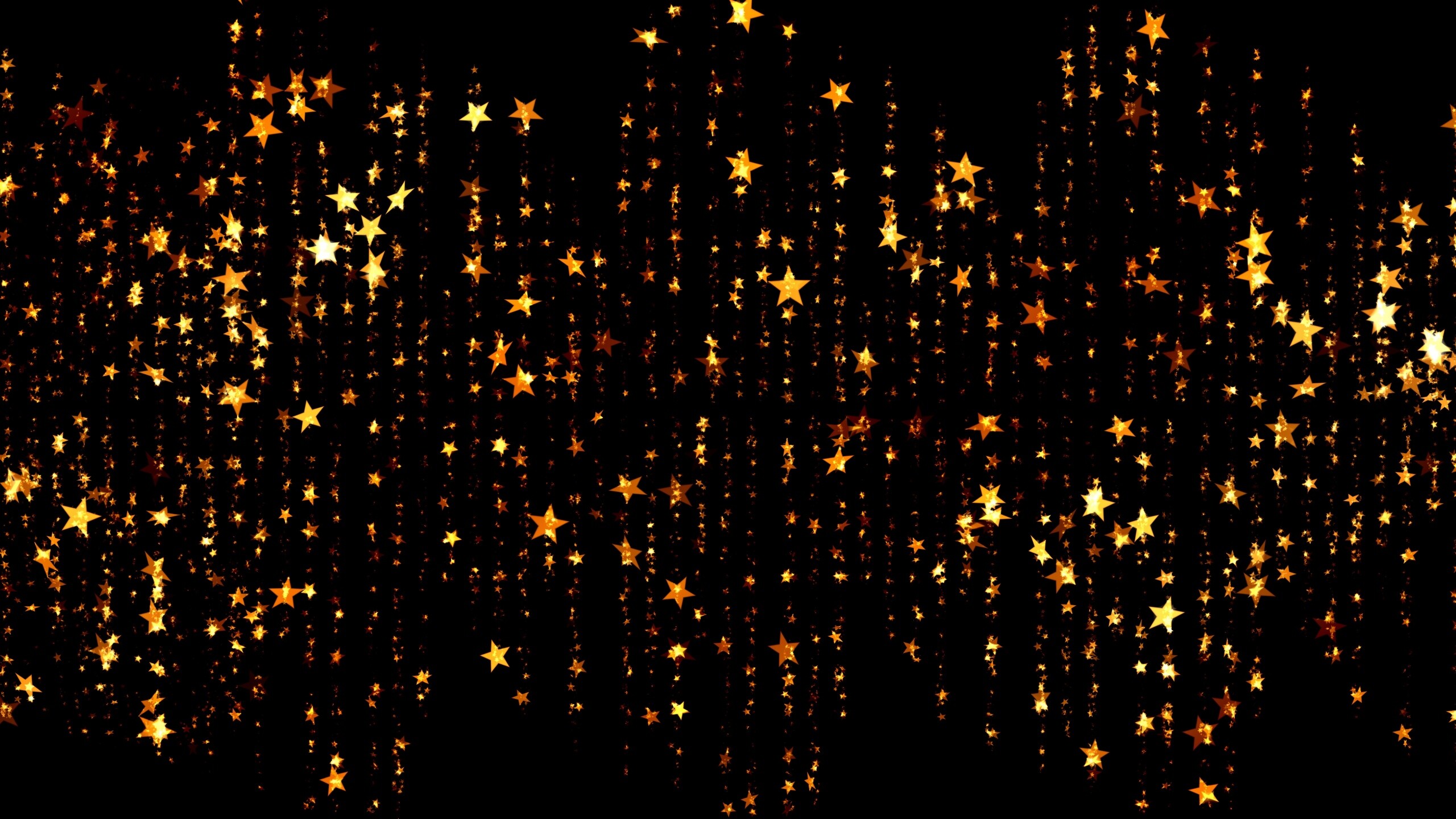 Shining gold stars, Christmas decoration, Black background, Celebratory atmosphere, 2560x1440 HD Desktop