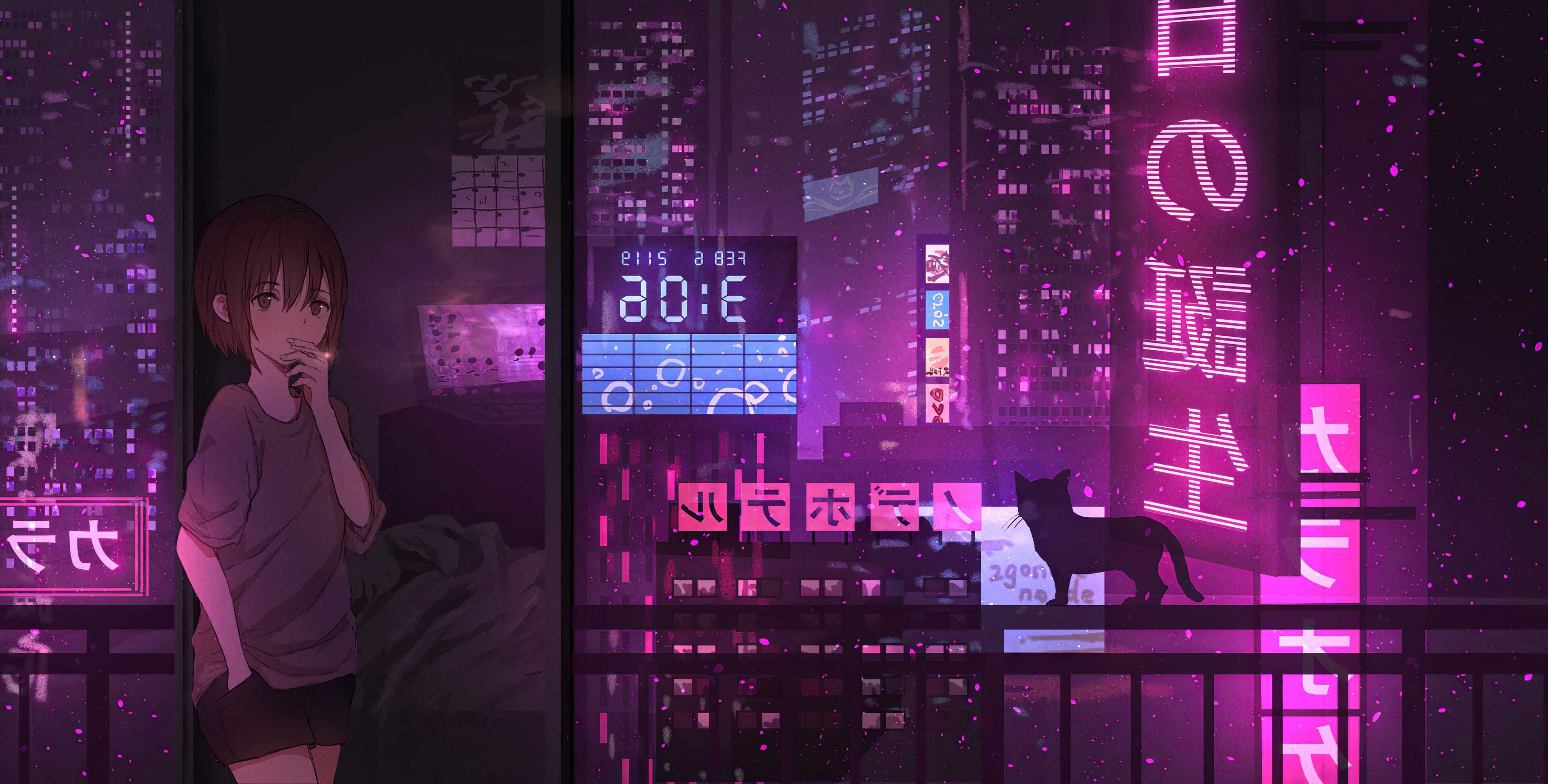 Anime, Neon Wallpaper, 3840x1950 HD Desktop