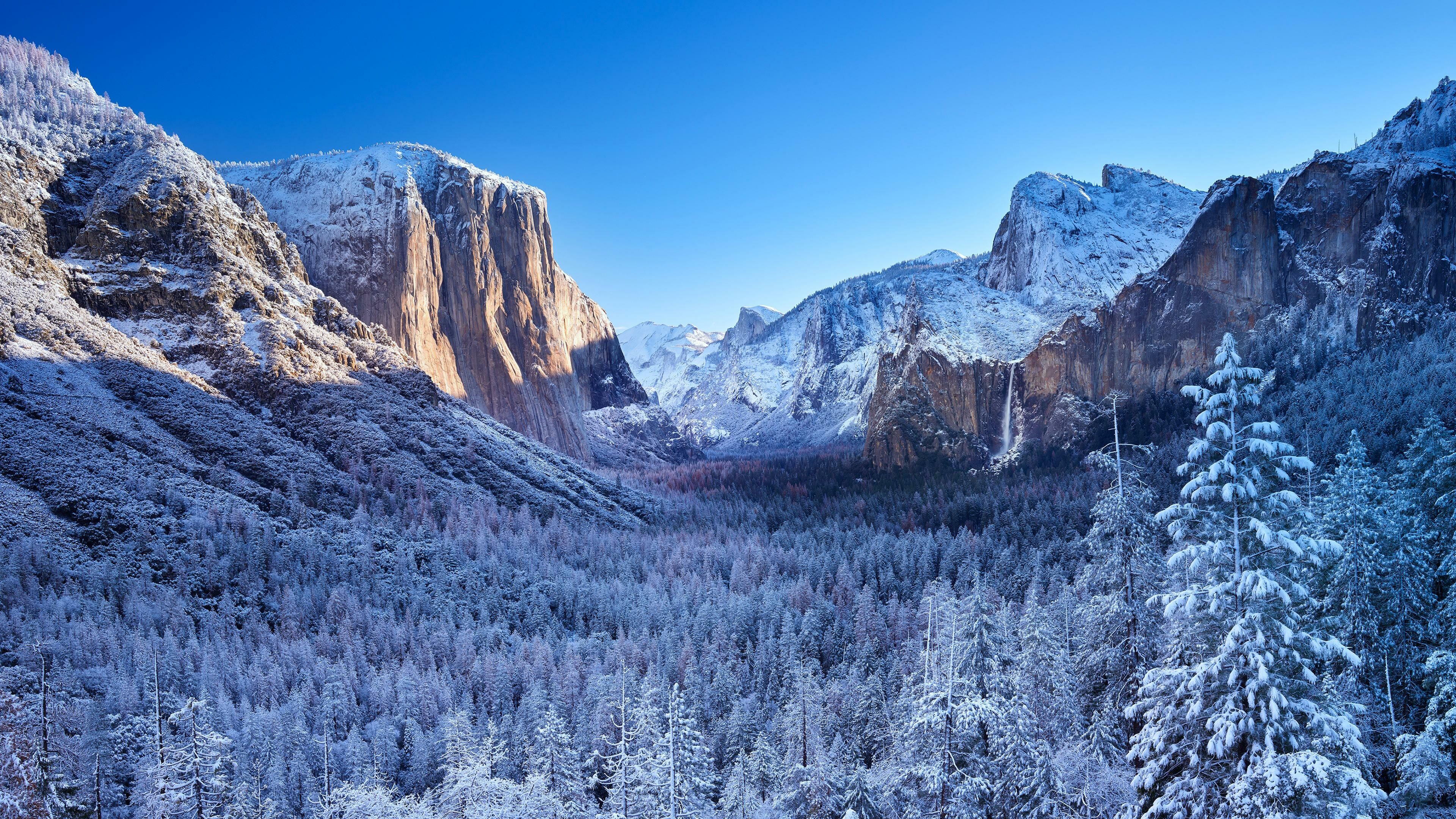 Yosemite in winter, Breathtaking 4K scenery, Majestic beauty, Snowy wonderland, 3840x2160 4K Desktop