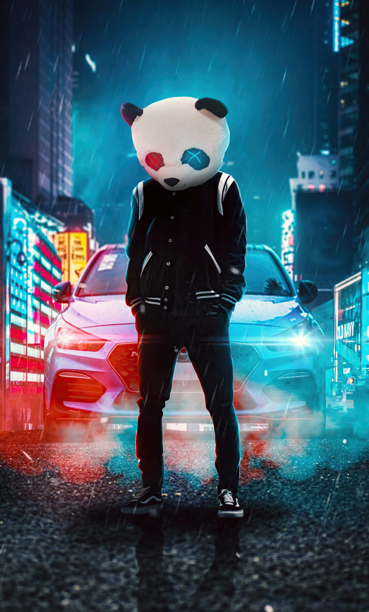 Playful panda, Urban streets, Majestic pose, Cute and cool, 1280x2120 HD Phone