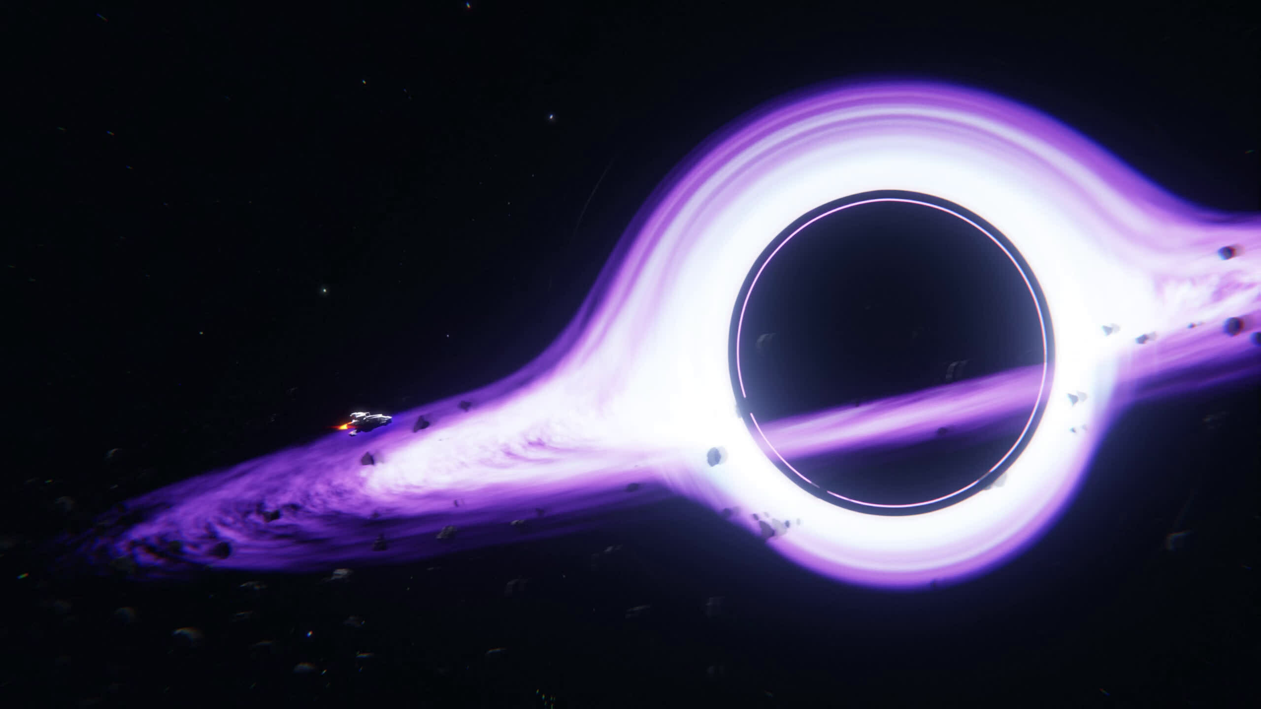 Spaceship, Black Holes Wallpaper, 2560x1440 HD Desktop